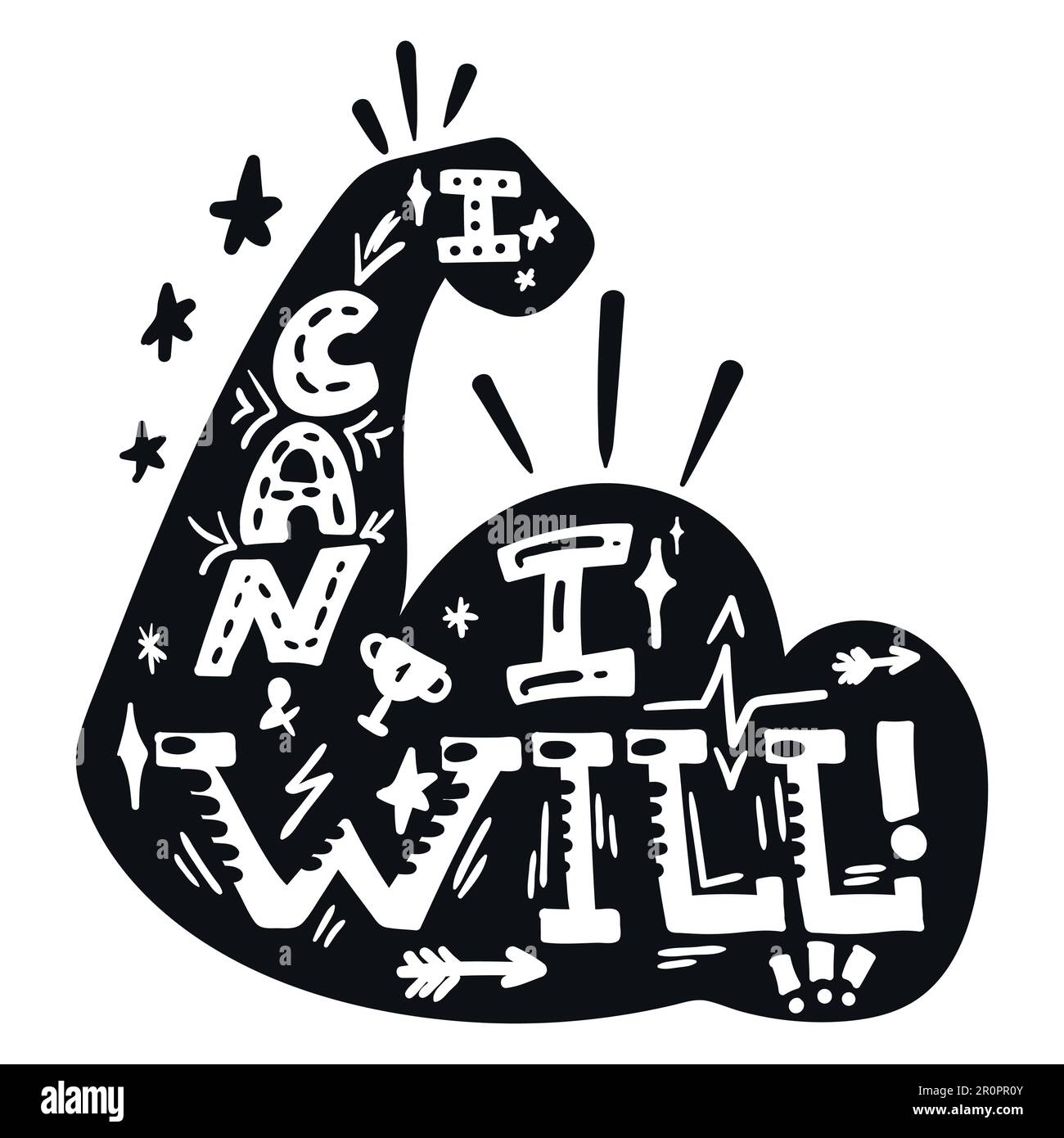 Ich kann und werde es. Sportmotivation. Hipster Flat Super-Slogan. Inspirieren Sie das Textdesign. Schwarzweißes Design. Vektor Stock Vektor