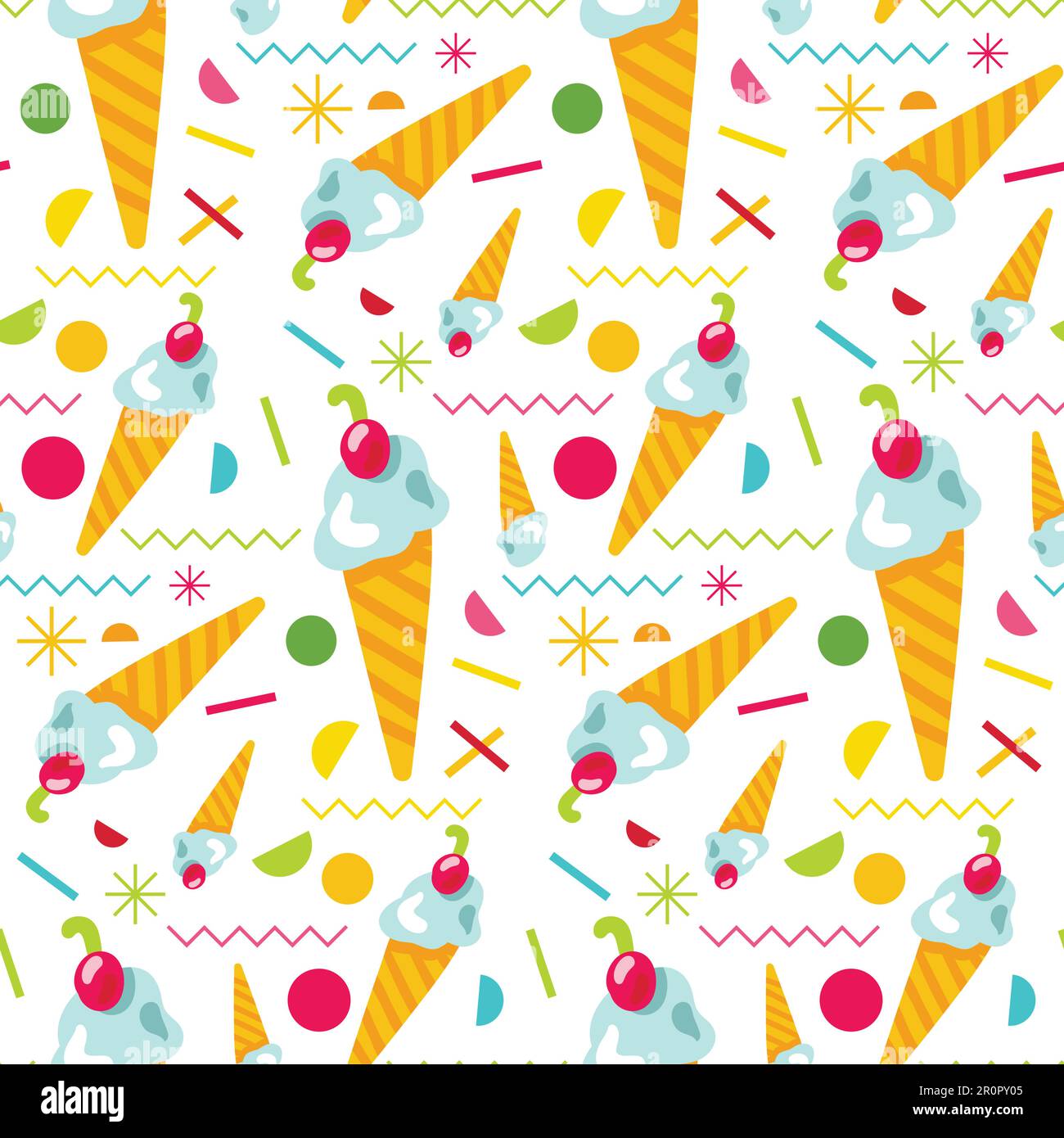 Vector Sweet Ice Cream Nahtloses Muster. . Süßes Schmuckdesign für Mädchen. Schöner Zeichentrickfilm-Hintergrund. Lustige Verpackung Stock Vektor