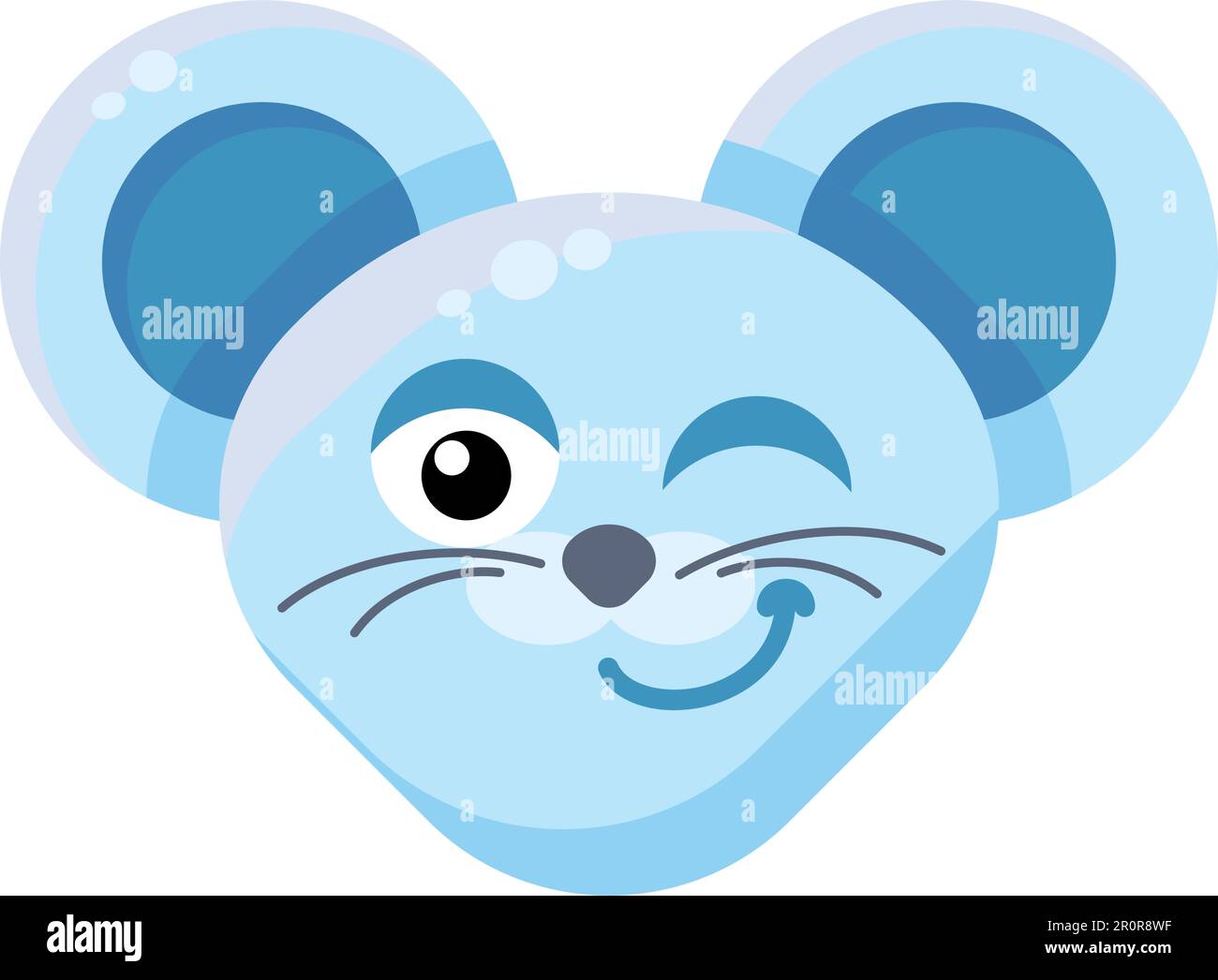 Emoji-Niedliche Lustige Tiermaus, Zwinkelausdruck. Farbenfrohes Lächeln und Augenzwinkern. Comic Wink Smile Emotion. Eyewink verdächtiges Emoticon V. Stock Vektor