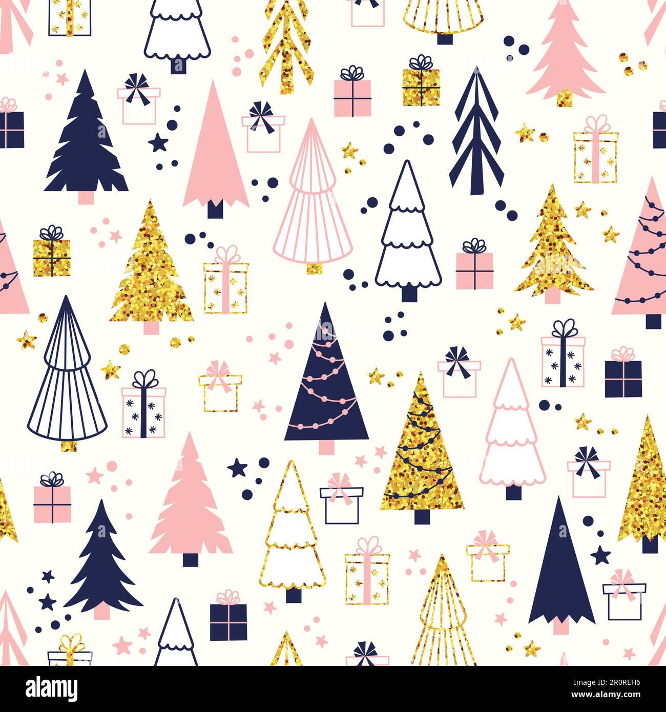 Vektorweihnachtsmuster mit Tannenbäumen und Geschenken Stock Vektor