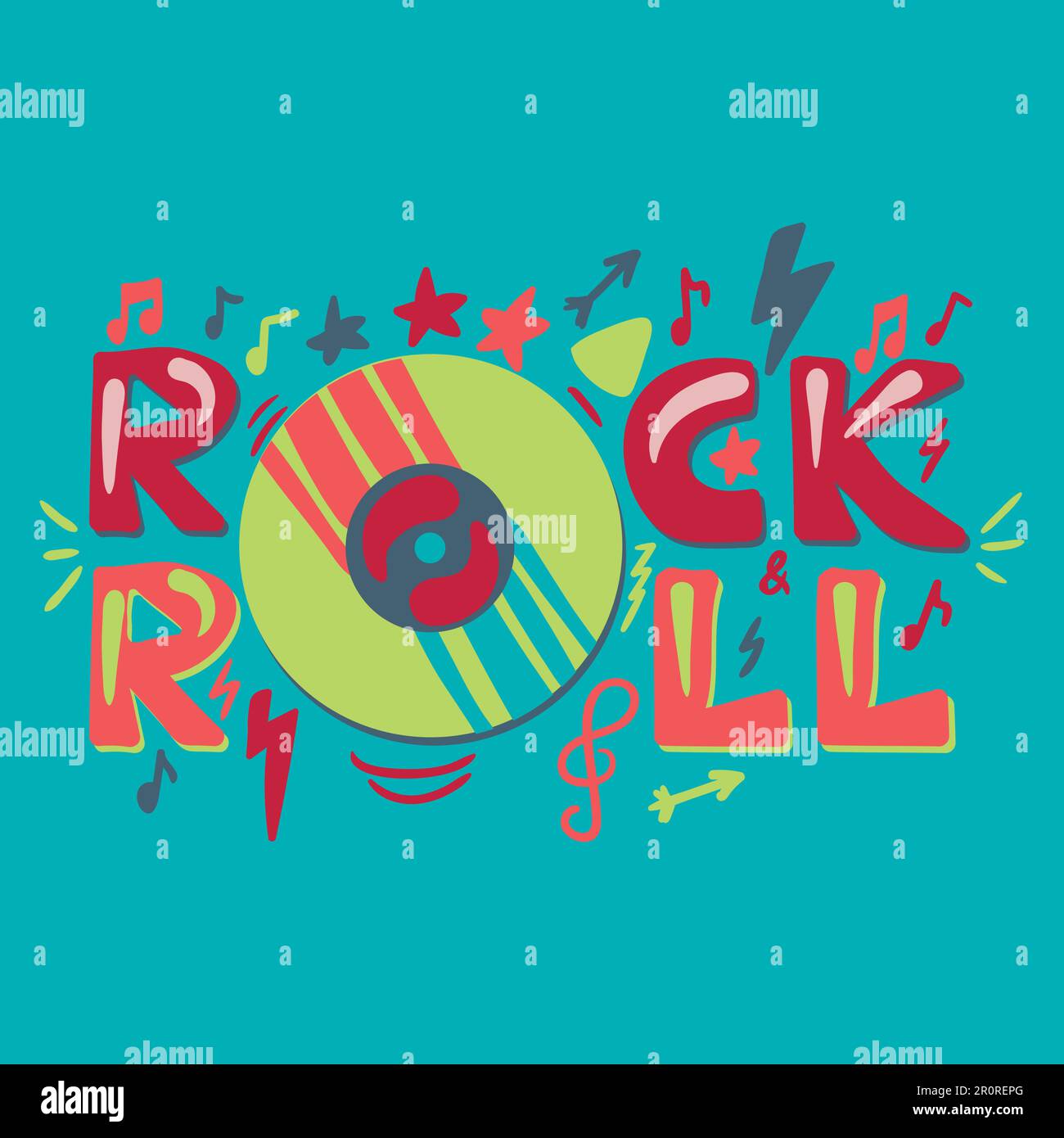 Vorlage für Disco- und Retro-Konzert-Poster. Rock 'n' Roll, handgezeichnete Schriftzeichen. Banner, Einladung Stock Vektor