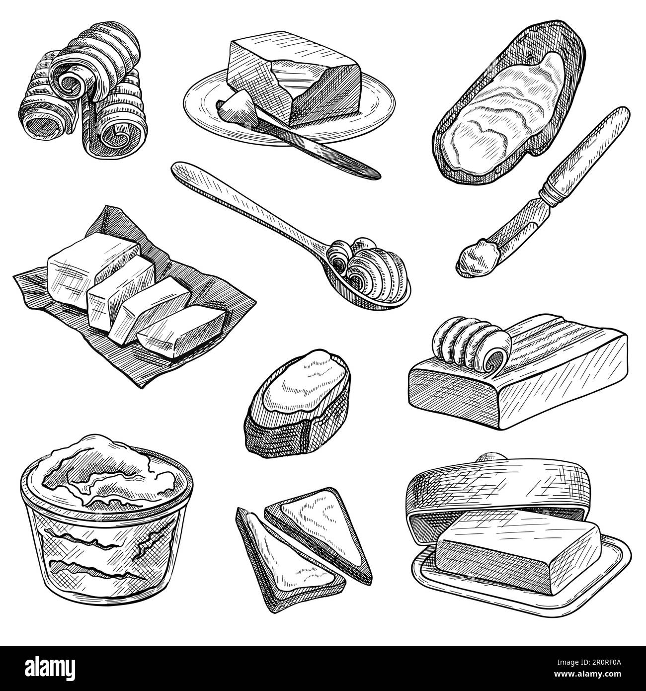 Handgezeichnete Zeichnung von Butter Illustrations-Set Stock Vektor
