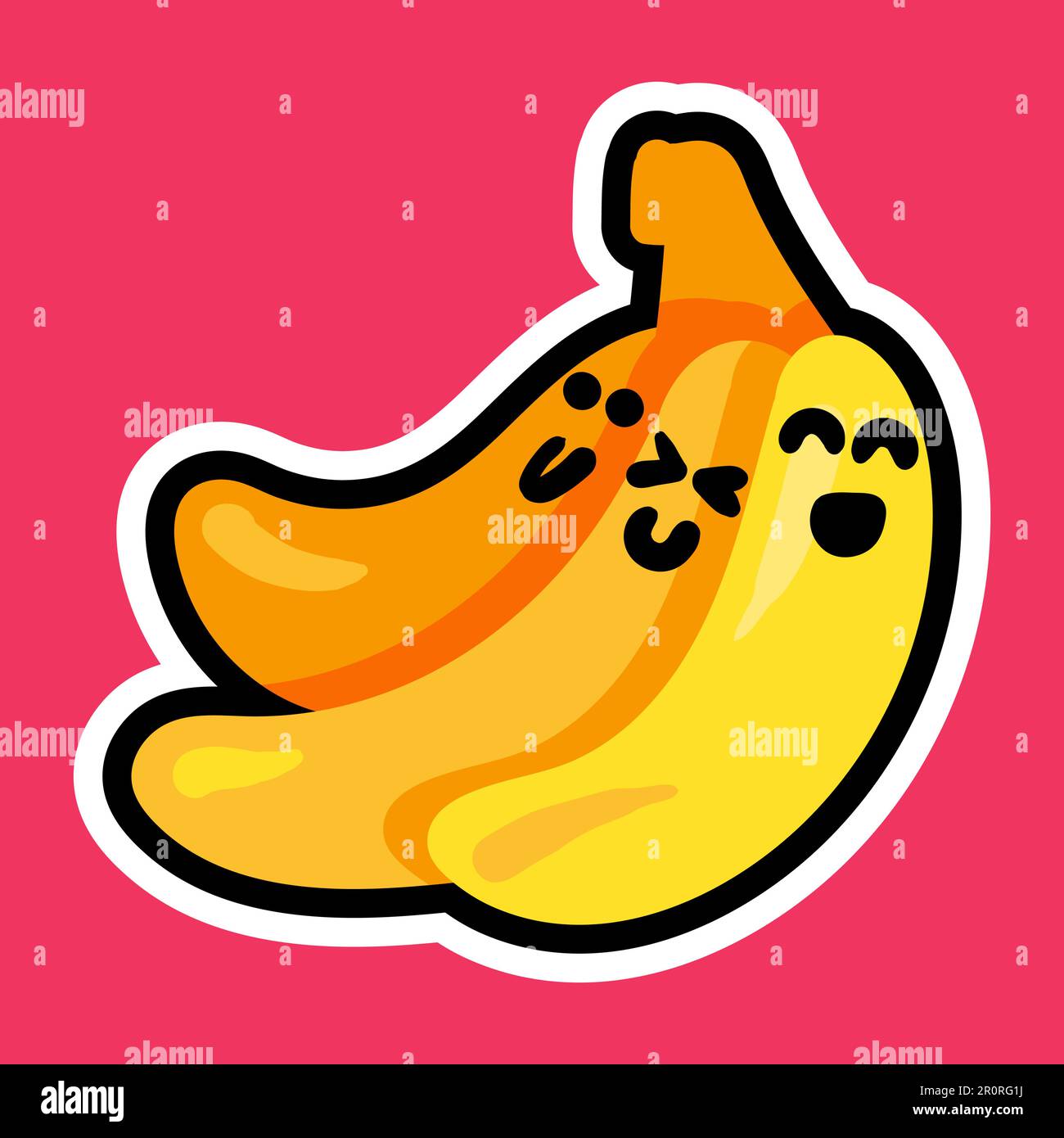 Fröhliche Bananen-Cartoon-Vektordarstellung. Isolierte Fruchtfigur, Aufkleber, Pflaster mit Strichlinie Stock Vektor