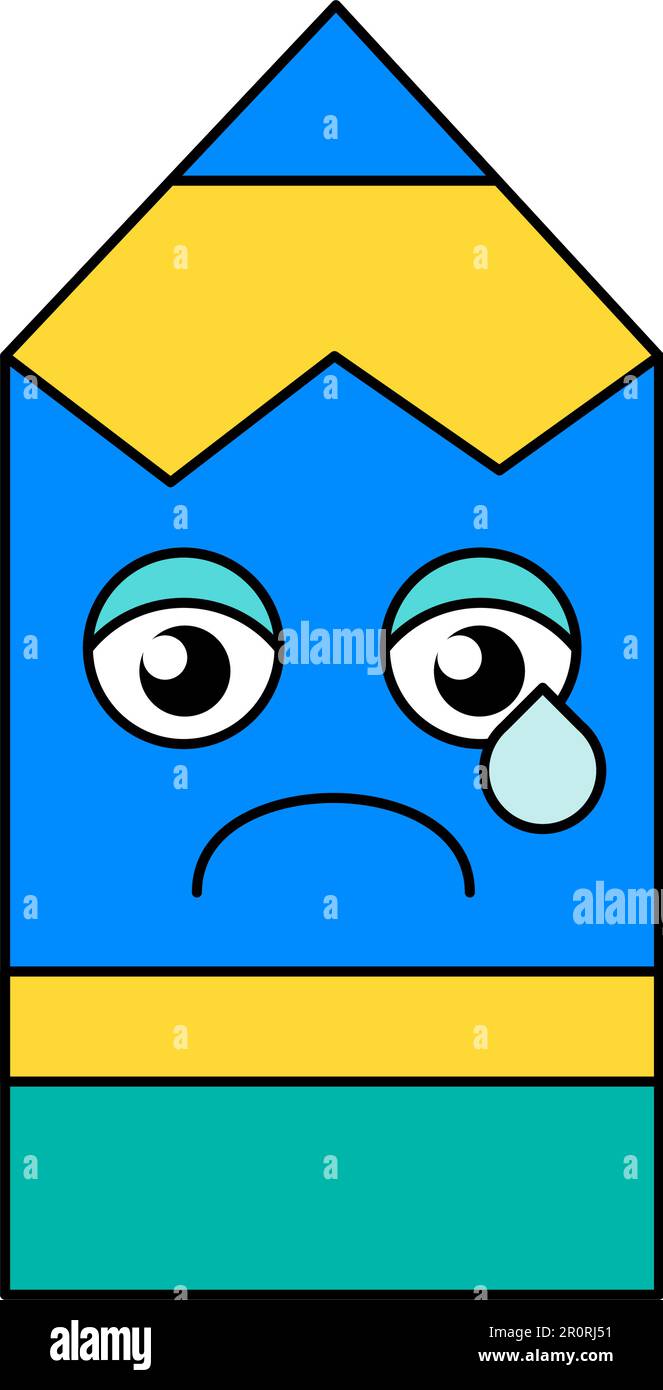Emoticon-Umriss-Illustration mit tränenden Bleistiften. Melancholie, Tränen-Emoji. Zeichentricksticker für soziale Medien Stock Vektor