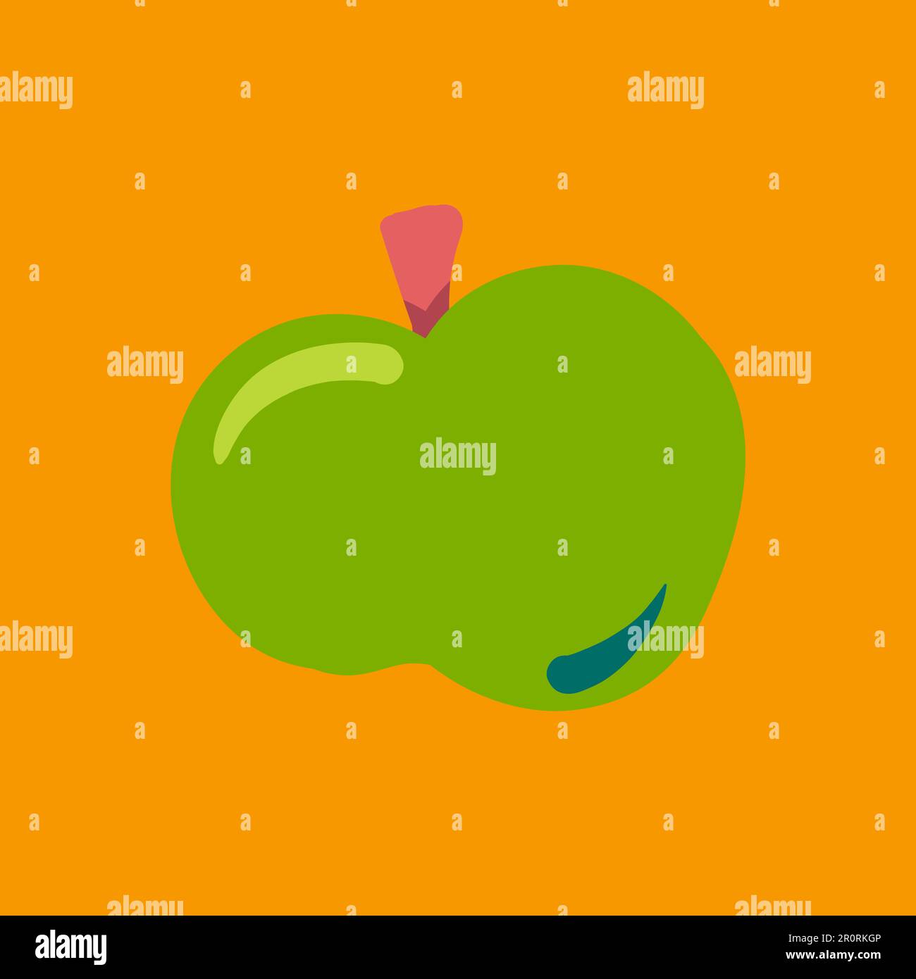 Apfel-Flachvektordarstellung. Cartoon-Clipart aus frischen Früchten, Streifen isoliert auf orangefarbenem Hintergrund Stock Vektor
