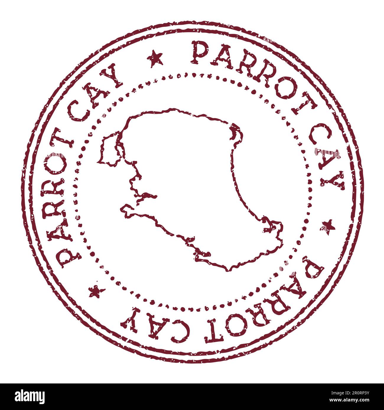 Parrot Cay Rundstempel mit Inselkarte. Vintage-roter Passstempel mit kreisförmigem Text und Sternen, Vektorgrafik. Stock Vektor