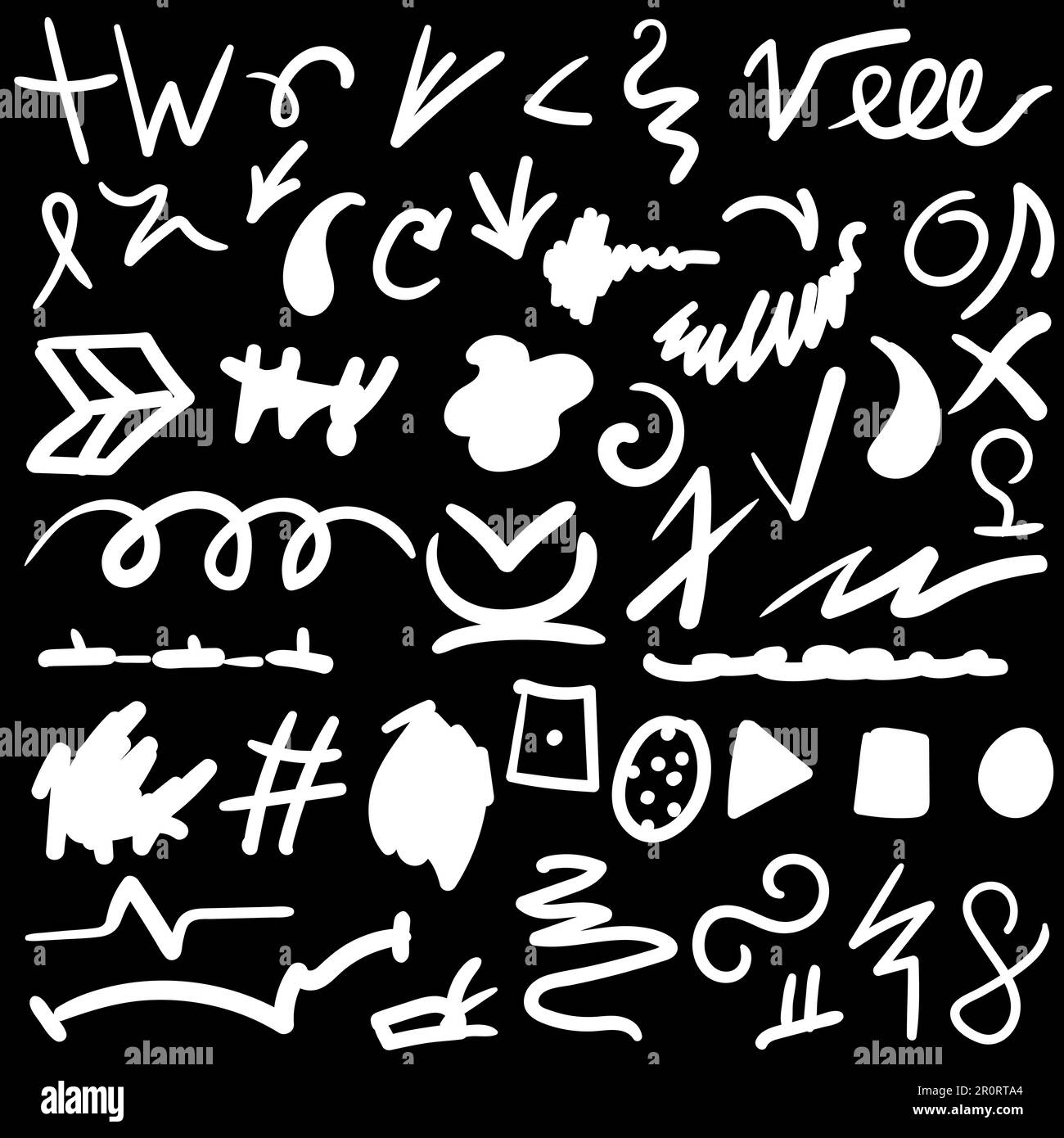 Von Hand gezogenes Set mit schwarzen Pinselstrichen. Monochrome Scribbles Kollektion. Abstrakte Doodle-Texturen Stock Vektor