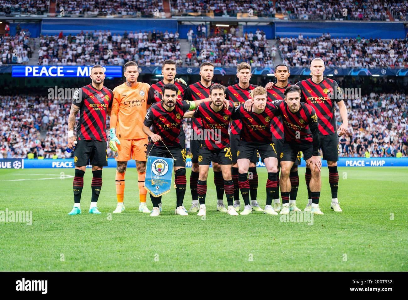 Madrid, Spanien. 09. Mai 2023. Mannschaft von Manchester City während des Fußballspiels zwischen Real Madrid und Manchester City, gültig für das Halbfinale der UEFA Championâ&#x80;&#X99;s League, die am Dienstag, den 09. Mai 2023 im Bernabeu Stadion in Madrid, Spanien, gefeiert wurde. Guthaben: Independent Photo Agency/Alamy Live News Stockfoto