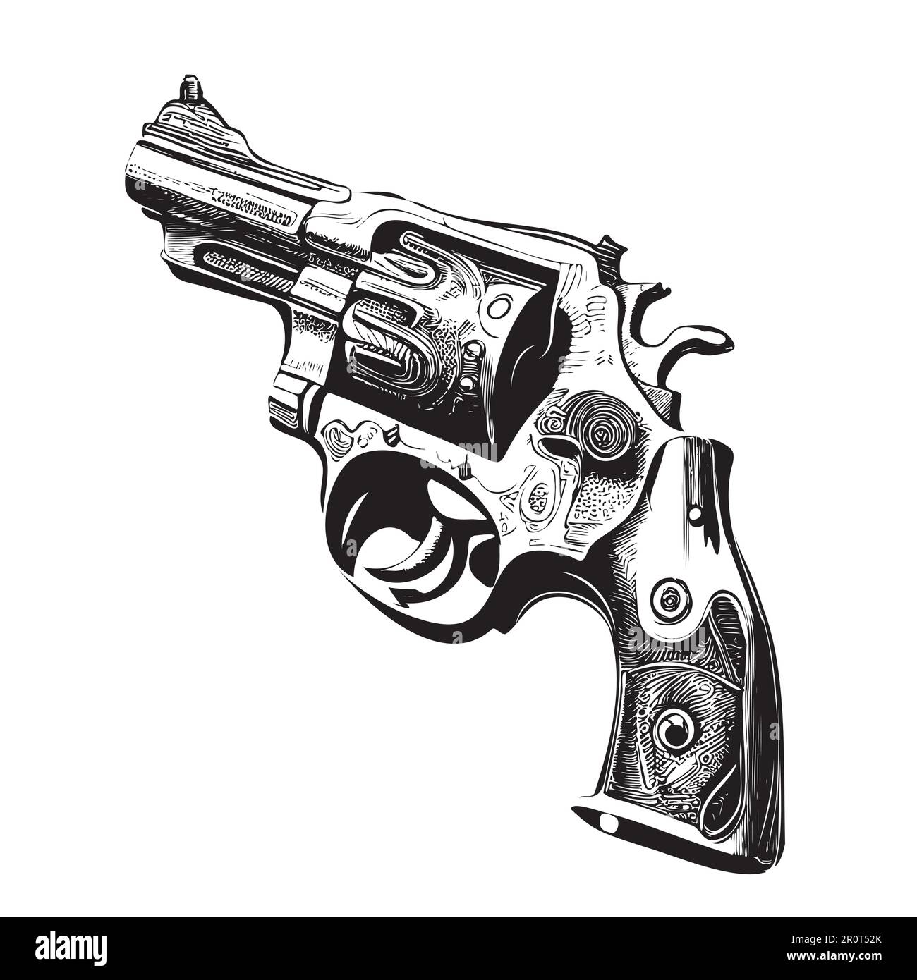 Ein klassischer Revolverskizze, handgezeichnet im Doodle-Stil Stock Vektor