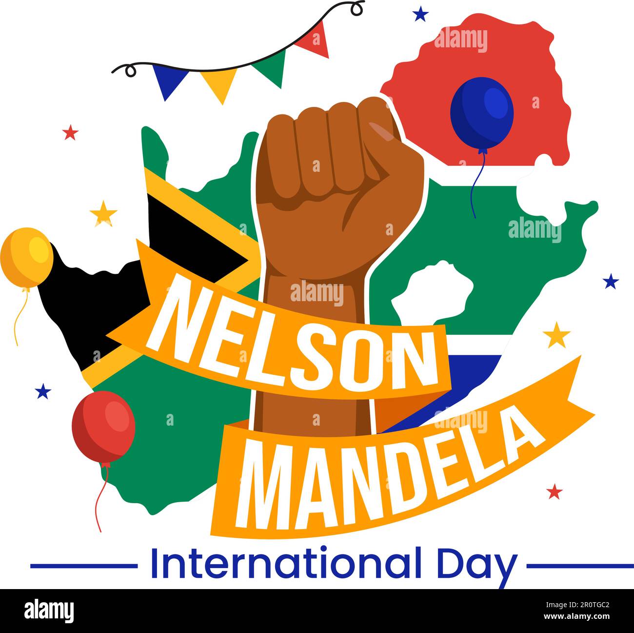 Happy Nelson Mandela International Day Vector Illustration on 18 July with South Africa Flag in Flat Cartoon Hand Drawn Landing Page Templates Stock Vektor