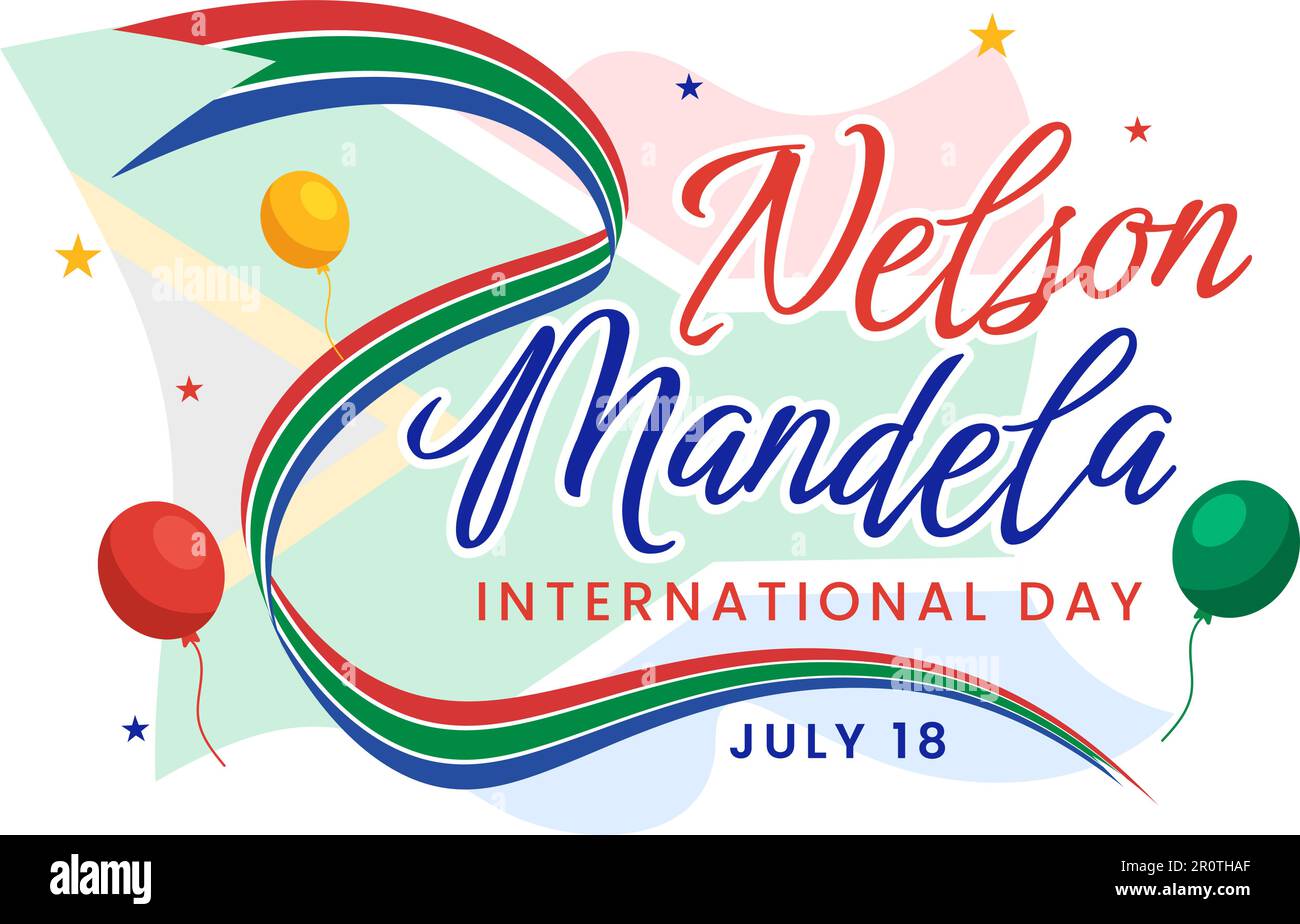 Happy Nelson Mandela International Day Vector Illustration on 18 July with South Africa Flag in Flat Cartoon Hand Drawn Landing Page Templates Stock Vektor