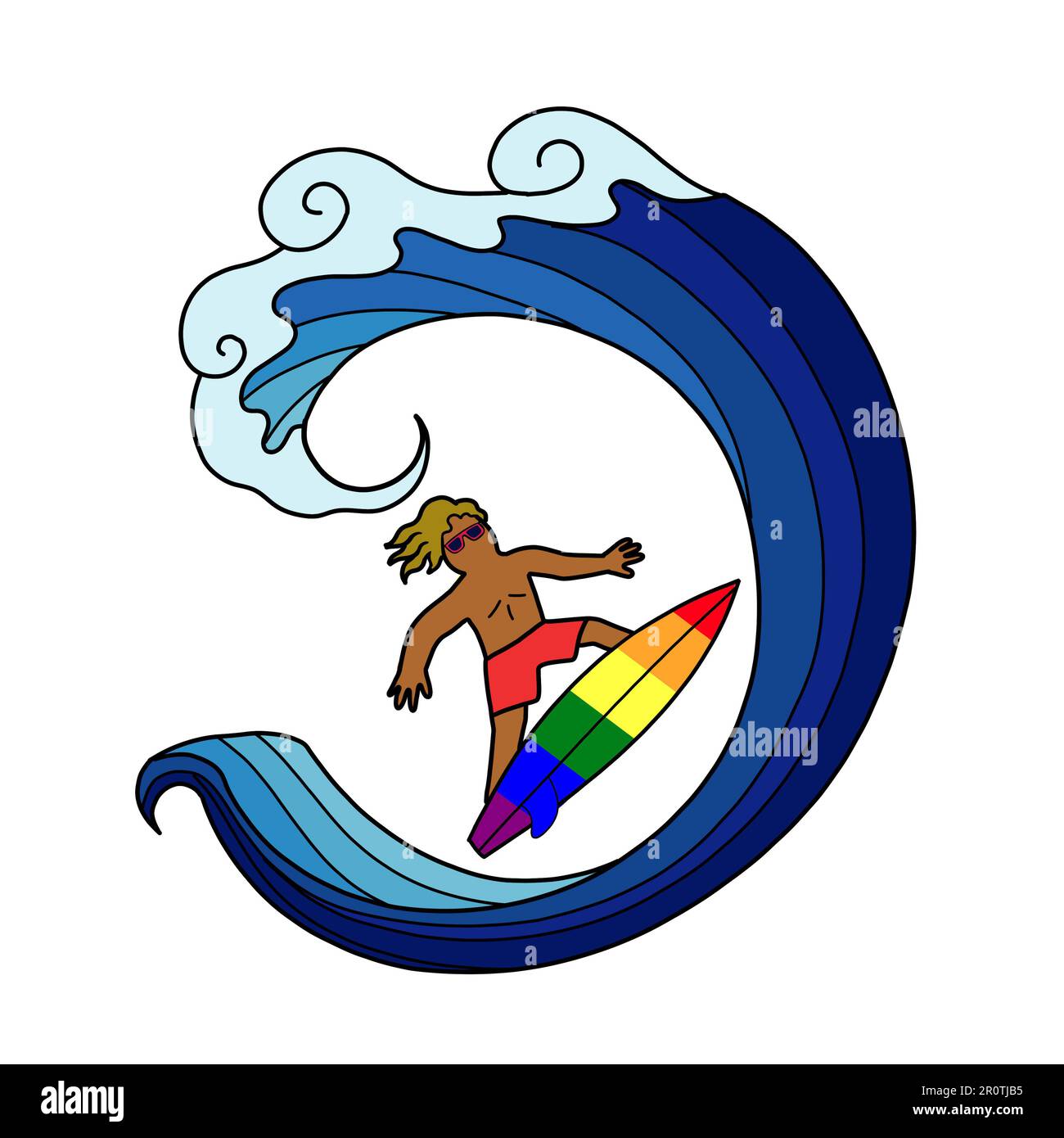 Schlauchreiten ist ein Begriff, der von Surfern verwendet wird, um das Fahren in der Kurve oder im Lauf einer fein geformten, brechenden Meereswelle zu beschreiben. Sommersportaktivität Stockfoto