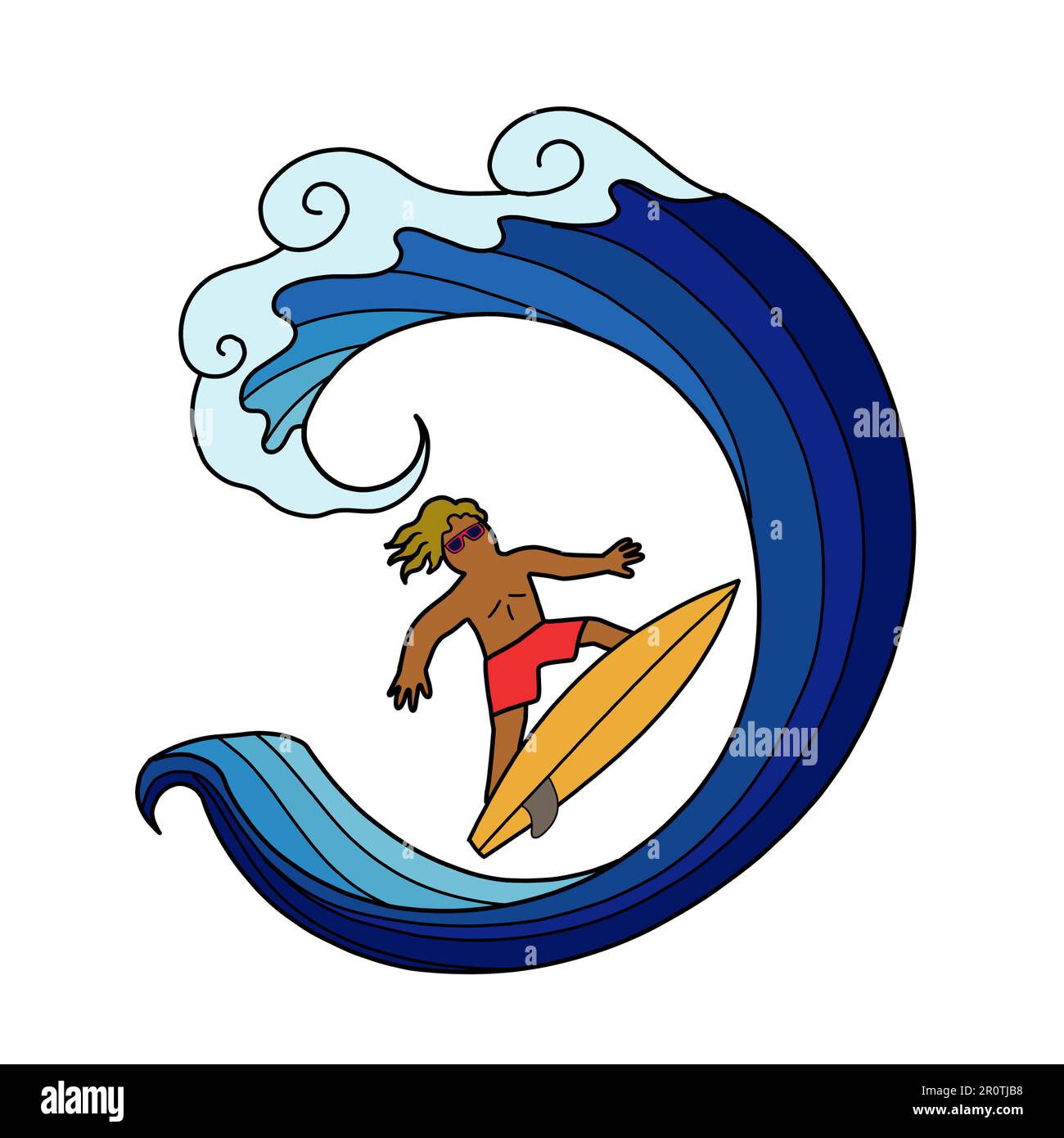 Schlauchreiten ist ein Begriff, der von Surfern verwendet wird, um das Fahren in der Kurve oder im Lauf einer fein geformten, brechenden Meereswelle zu beschreiben. Sommersportaktivität Stockfoto