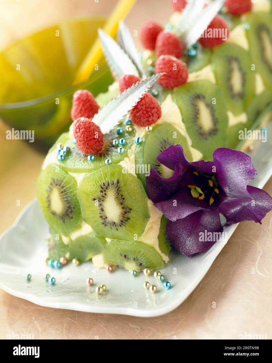 Kiwi und Mandel-Sahne Laib-dessert Stockfoto