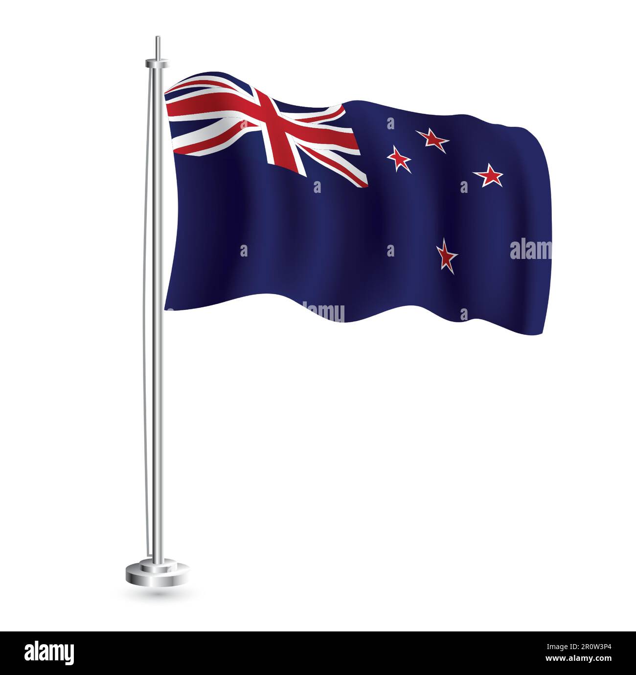 Neuseeländische Flagge. Isolierte realistische Wellenflagge des Neuseeland-Landes auf Flaggenmast. Vektordarstellung. Stock Vektor