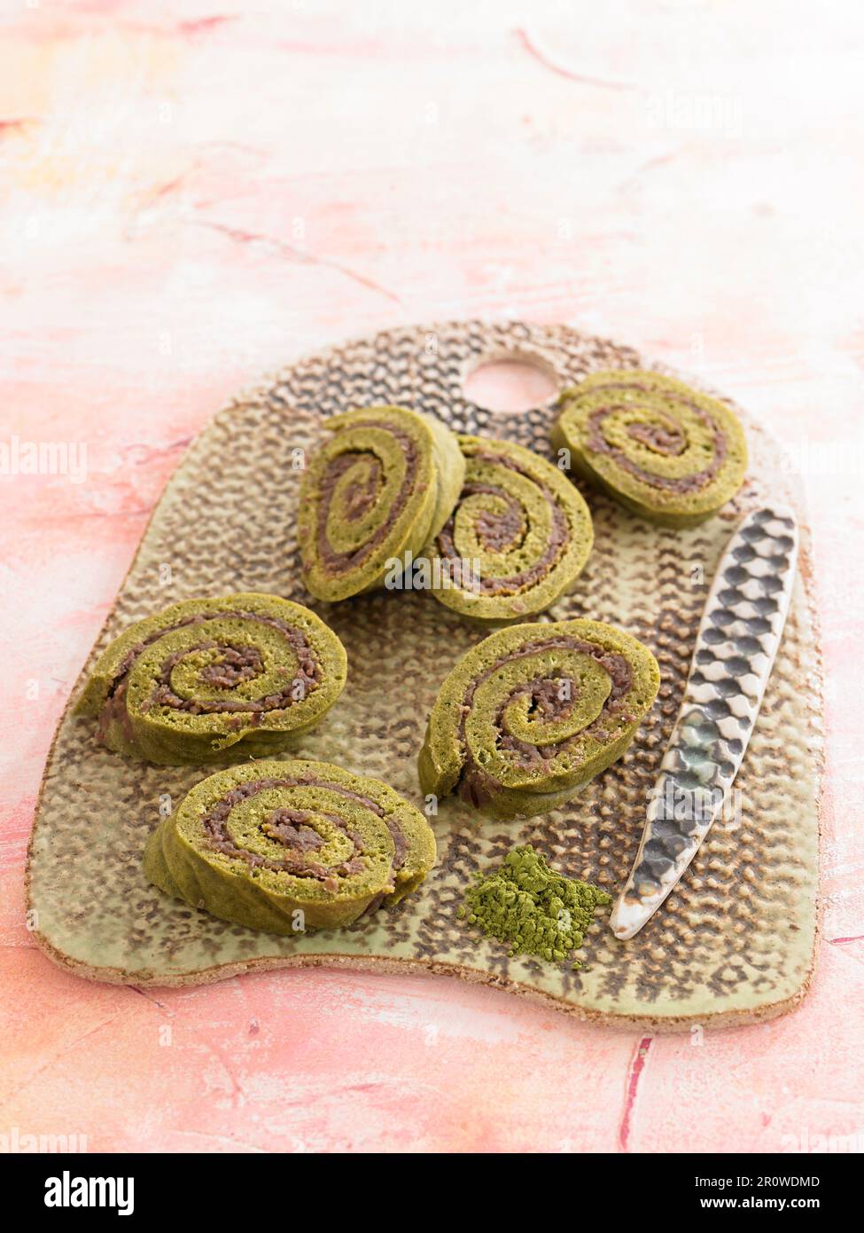 Grüner Tee und Azuki Cream Roll-Up Cookie Stockfoto