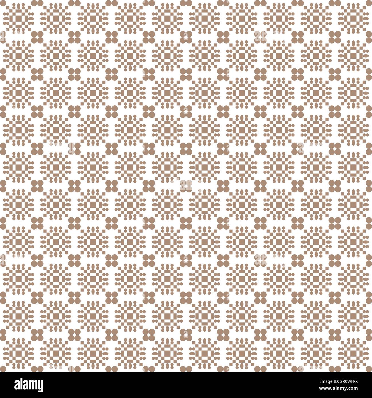 Dezentes geometrisches Pixelmuster mit kleinen Blumenmotiven in Braun und weiß Stockfoto