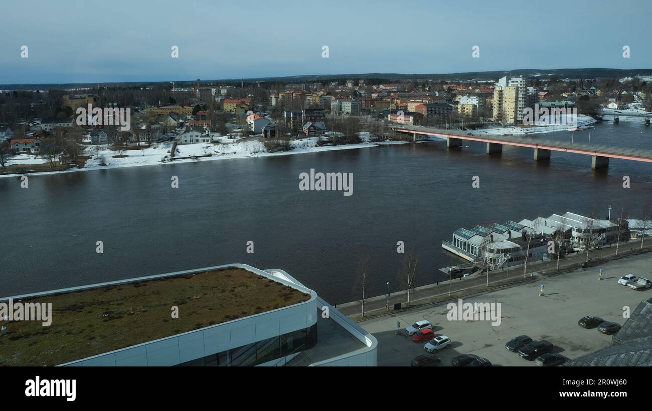 Umea, Schweden Blick auf den Fluss und die Stadt Umea Stockfoto