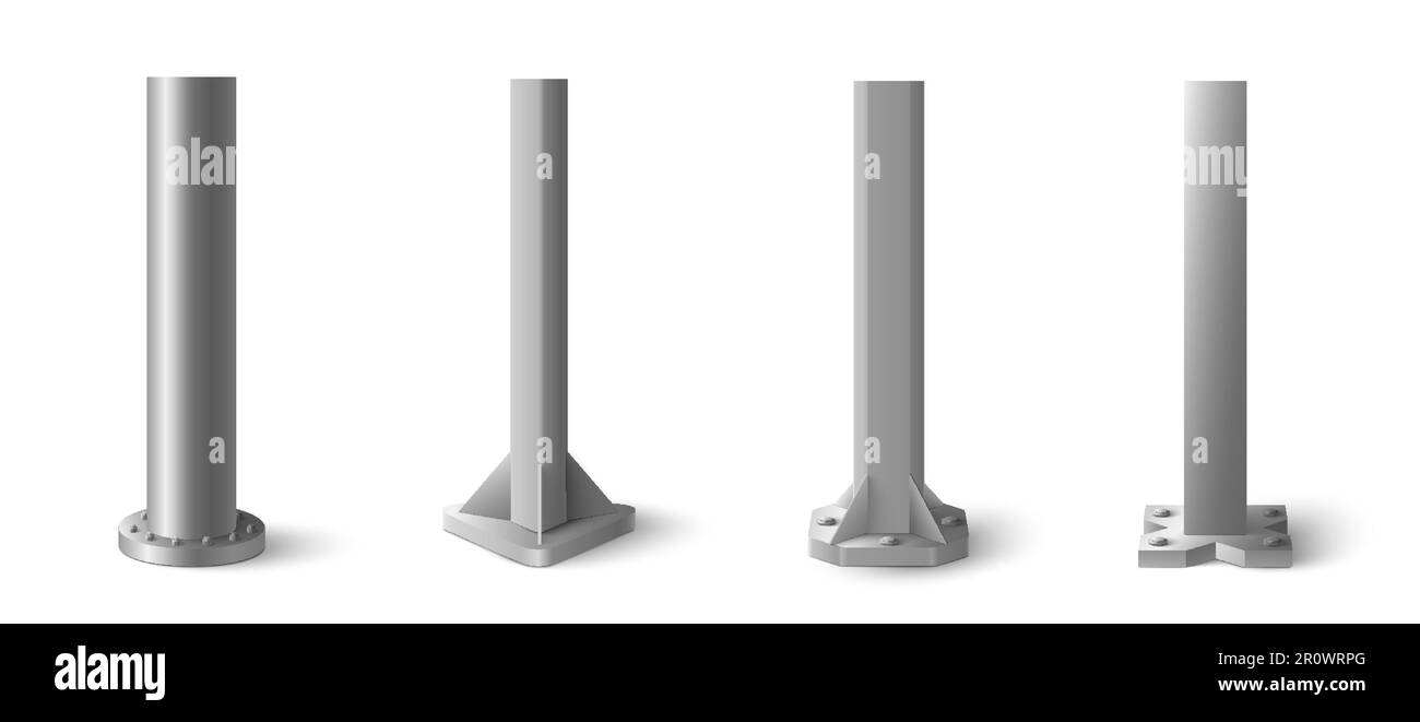 Realistischer isolierter Vektorsatz für die Sammlung von Metallpolen Stock Vektor