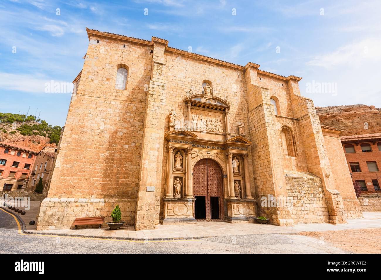 Außenansicht der Basilika Santa Maria in Daroca, Aragon, Spanien Stockfoto