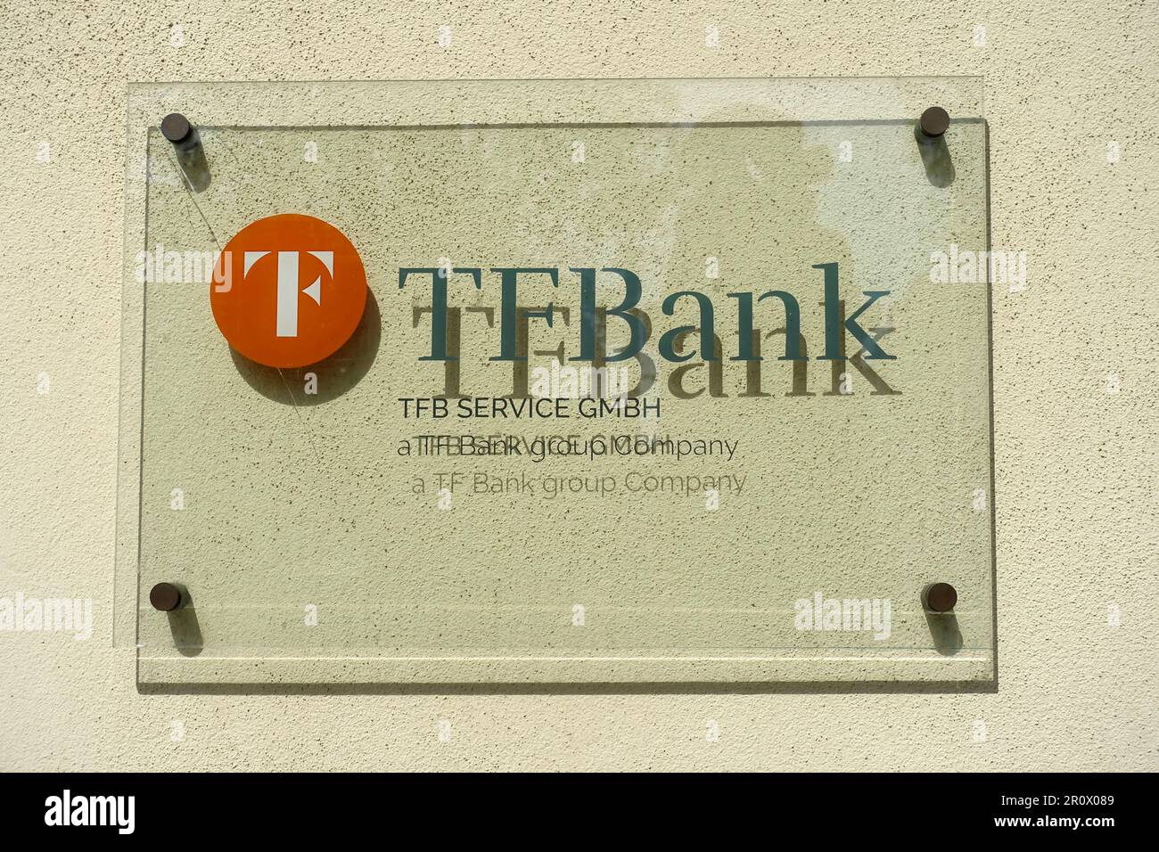 Schild, TF Bank, Berlin, Deutschland Stockfoto