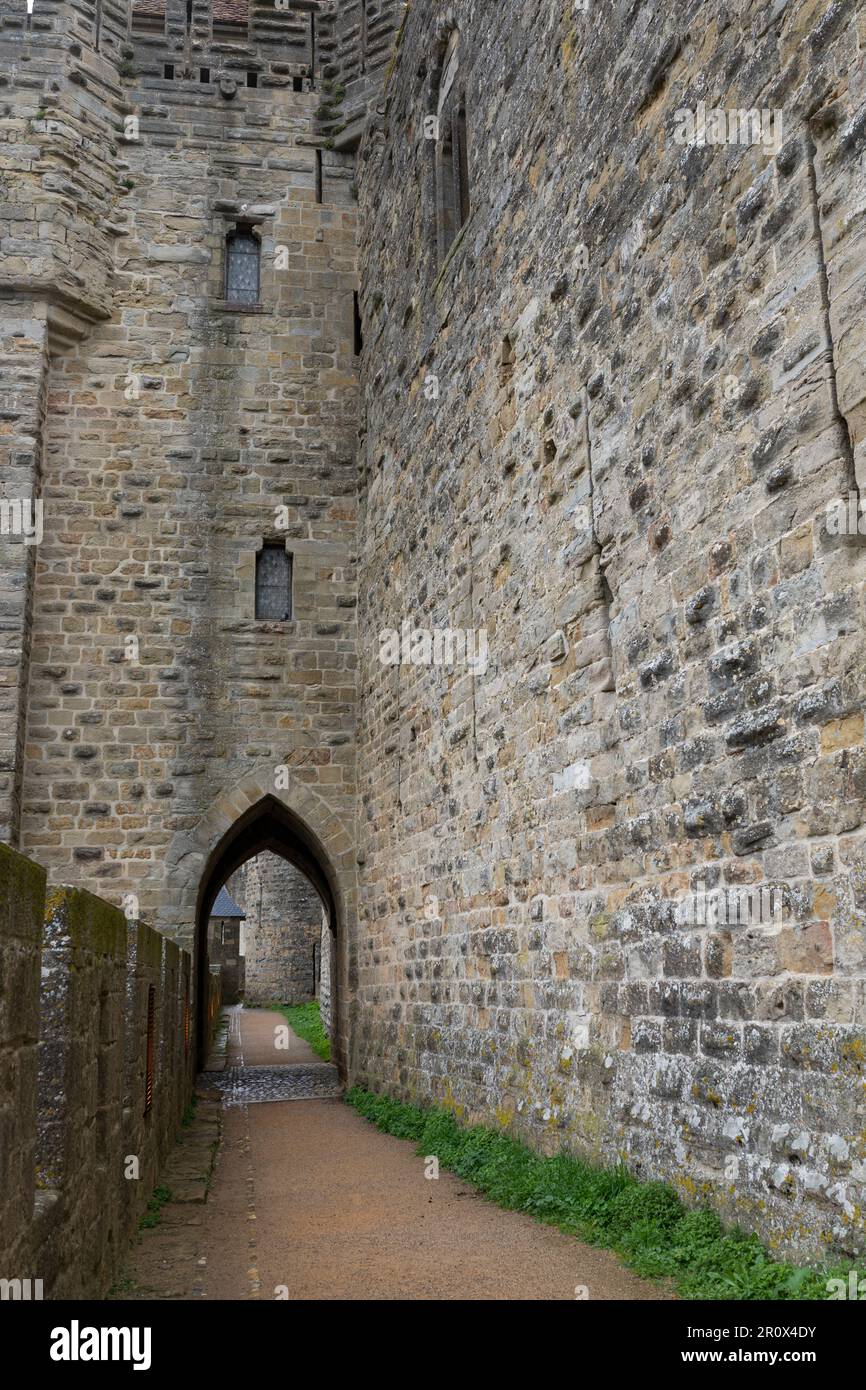 Mittelalterliche Burg von Carcassonne, befestigte Stadt in Frankreich Stockfoto