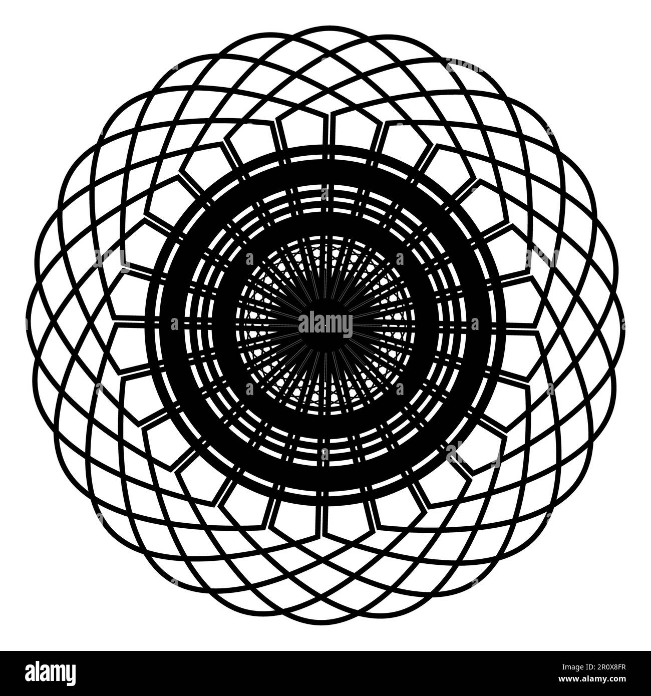 Mandala Art Design Vector Illustration: Mit dieser komplexen und auffälligen Vektorgrafik können Sie Ihre Designs noch weiter verbessern. Stockfoto