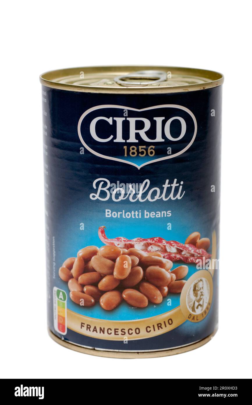 Dose mit Cirio-Borlotti-Bohnen Stockfoto