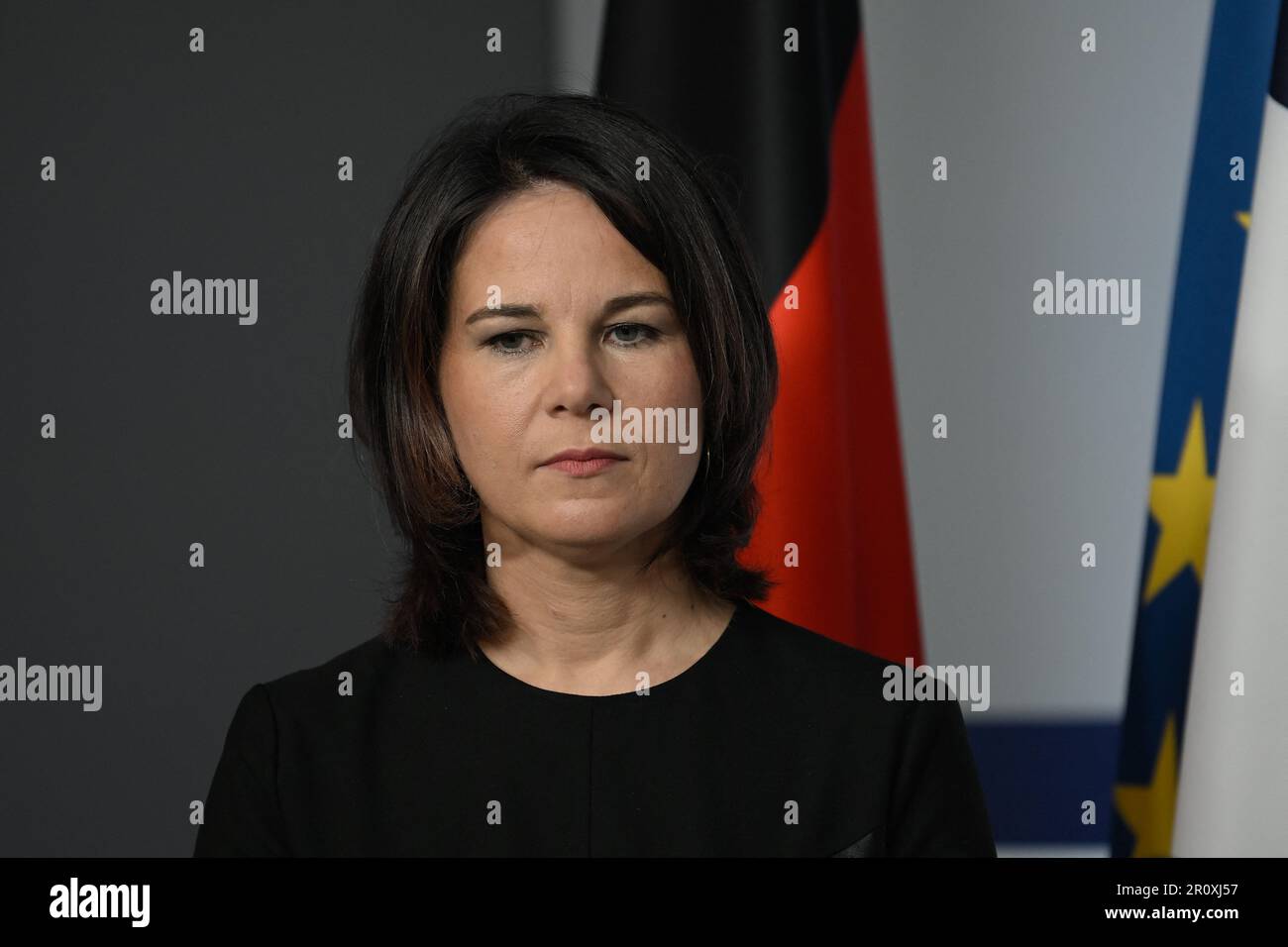 Paris, Frankreich. 10. Mai 2023. Deutsche Außenministerin Annalena Baerbock während einer Pressekonferenz neben der Teilnahme an der wöchentlichen Kabinettssitzung im Präsidentenpalast Elysee am 10. Mai 2023 in Paris. Foto: Eliot Blondet/ABACAPRESS.COM Kredit: Abaca Press/Alamy Live News Stockfoto