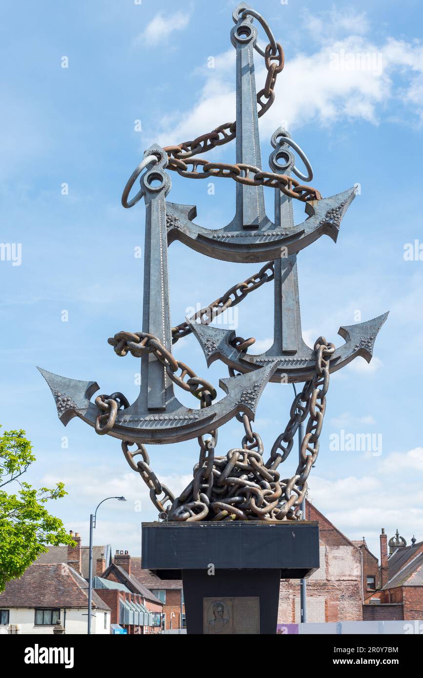 Colin Grazier Memorial Sculpture in Tamworth, Staffordshire, erinnert an Männer, die eine Enigma-Maschine aus einem sinkenden U-Boot holten Stockfoto