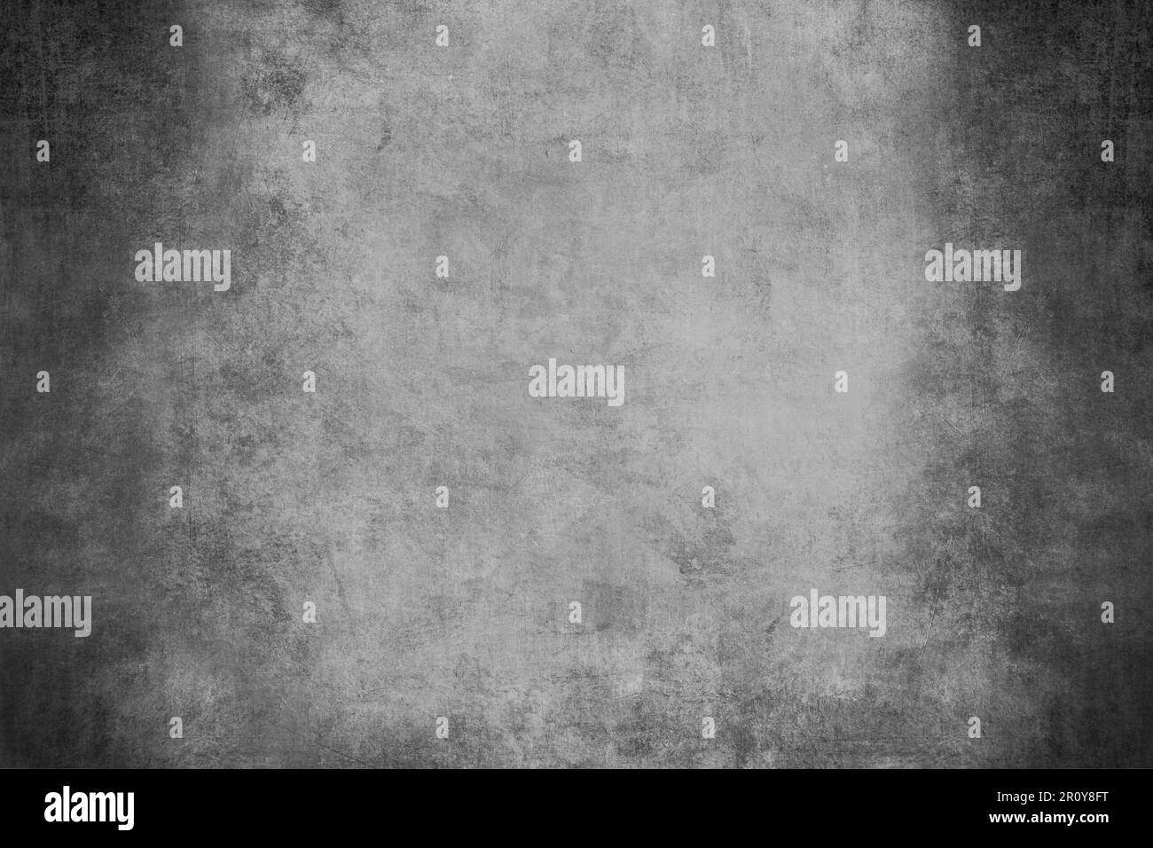 Schwarz-weißer, grungeliger Hintergrund mit dunklen Vignettenrändern und Used-Textur Stockfoto