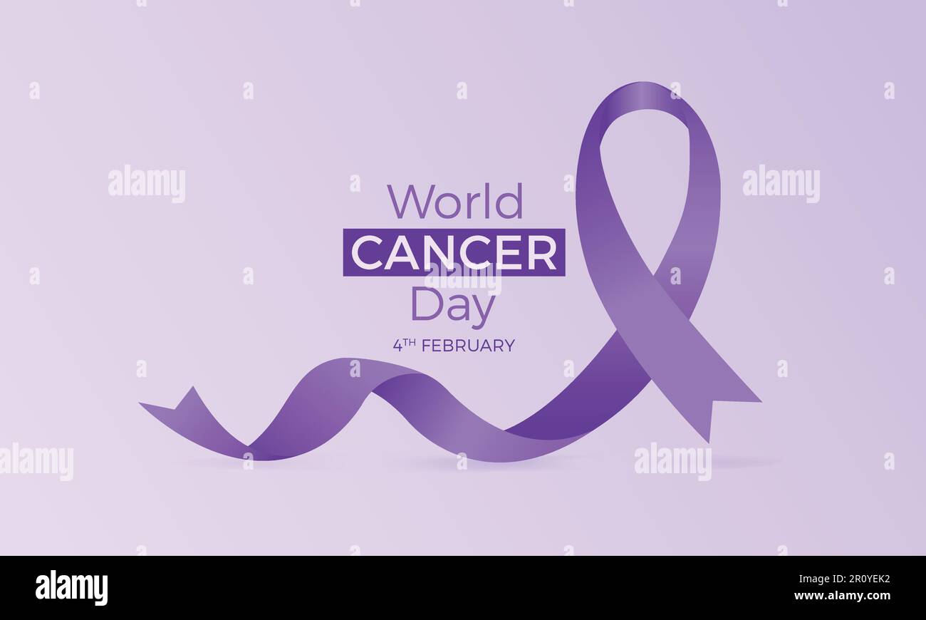 Weltkrebstag, Krebs-Tag-Banner mit violettem Band-Banner Stock Vektor