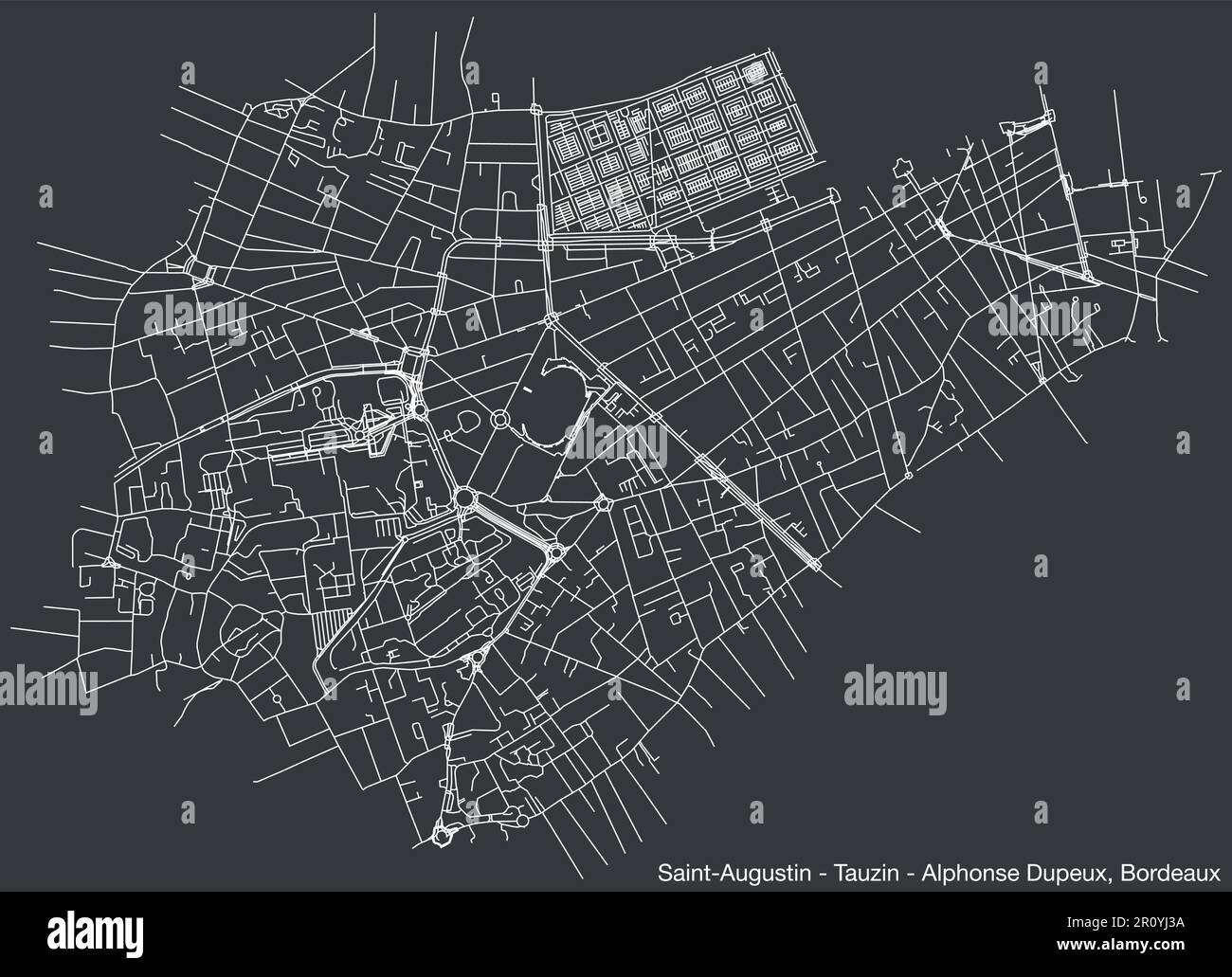 Straßenkarte des VIERTELS SAINT-AUGUSTIN - TAUZIN - ALPHONSE DUPEUX, BORDEAUX Stock Vektor