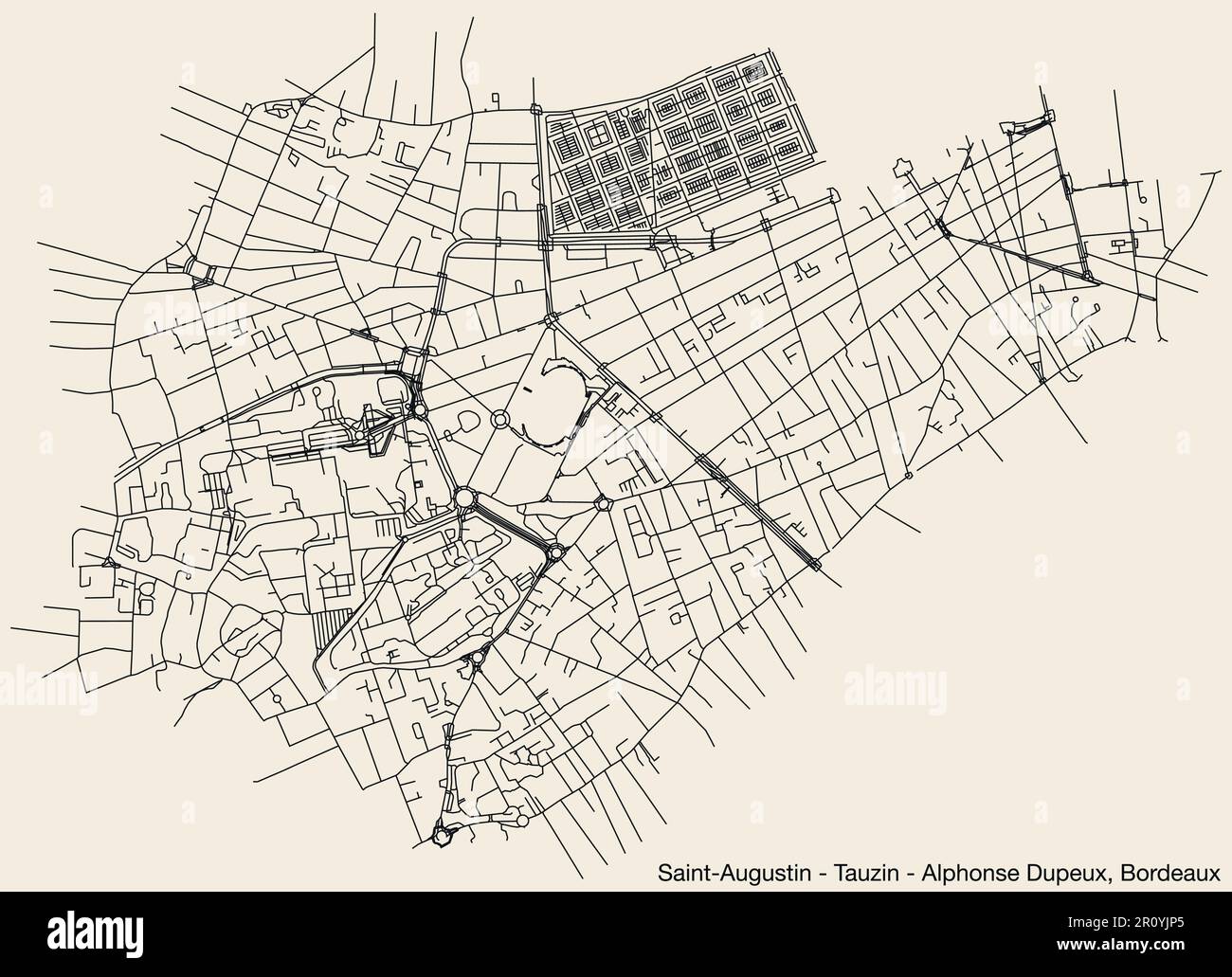 Straßenkarte des VIERTELS SAINT-AUGUSTIN - TAUZIN - ALPHONSE DUPEUX, BORDEAUX Stock Vektor