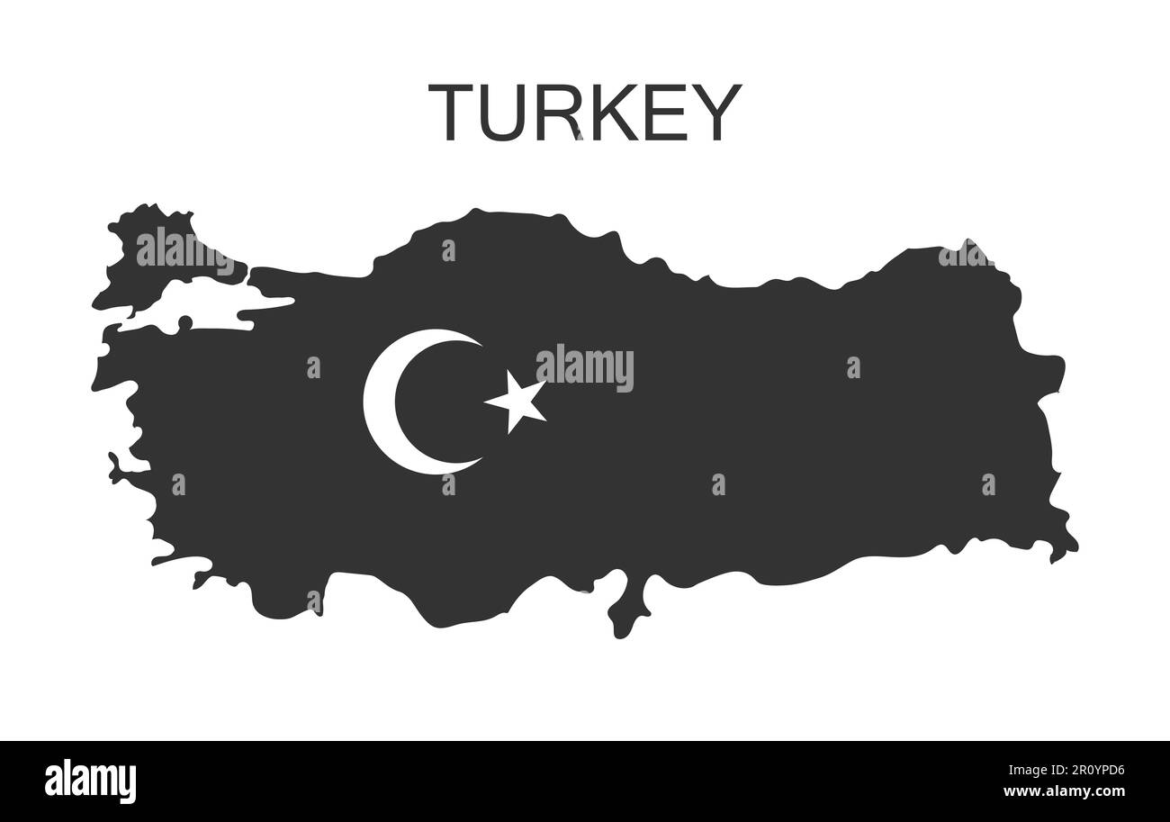 Der Umriss der Türkei ist schwarz gemalt. Truthahnkarte in Schwarz mit Halbmond und Stern Stock Vektor