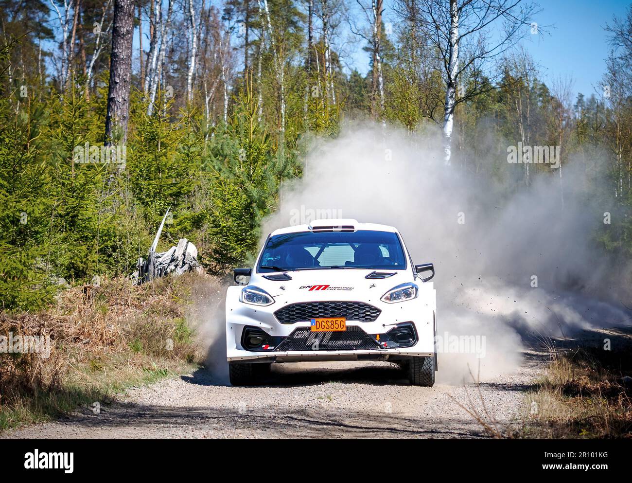 Tingsryd, Schweden, 10. Mai 2023 MRF Tyres Dealer Team und Team GN Motorsport während der Tests vor der FIA European Rally Championship in Polen. Dennis Radstrom mit Beifahrer Johan Johansson Credit: PEO Mšller/Alamy Live News Stockfoto