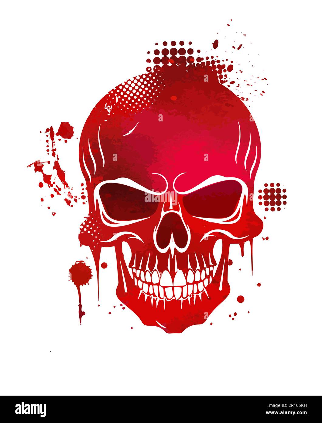 Vintage Retro Design Bloody Skull Illustration T-Shirt Druck Kunstwerke, Blut, Knochen, tot, Kunst, Frisch, schneidend, gesund. Vektordarstellung Stock Vektor