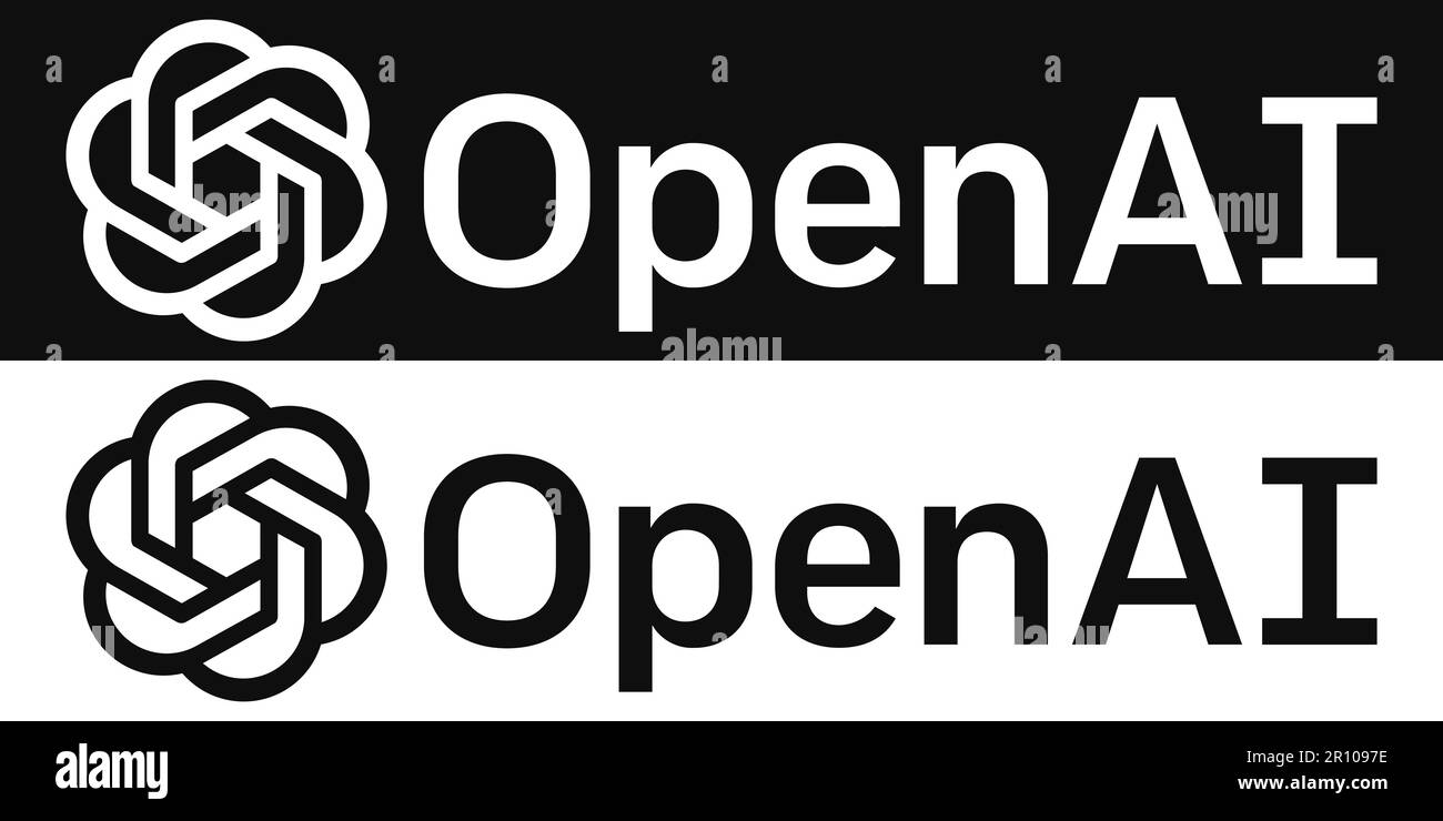 OpenAI-Logos. Design kann für Web- und mobile Apps verwendet werden. Zweifarbige Version auf schwarzem und weißem Hintergrund Stock Vektor
