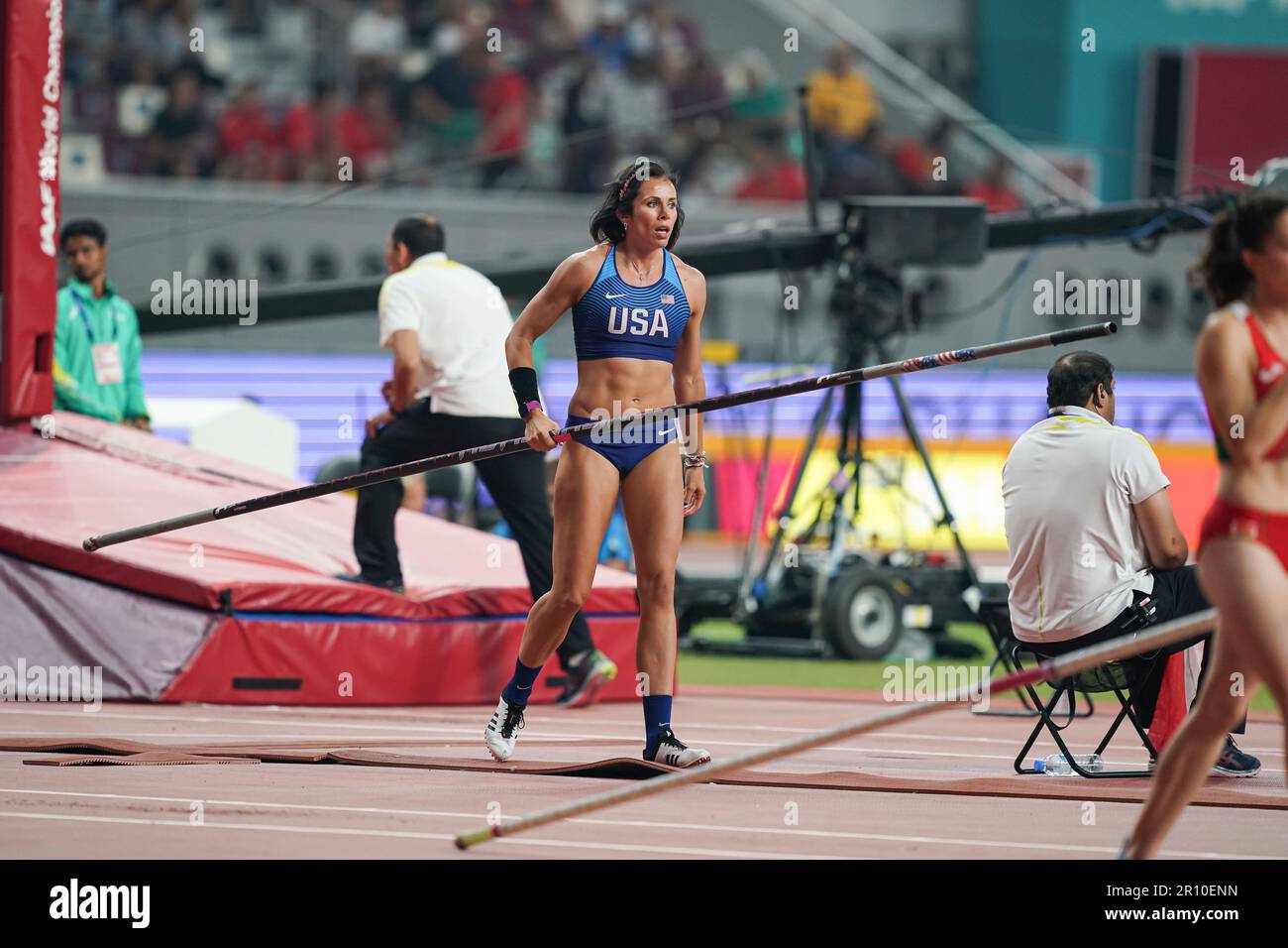 Jennifer SUHR nimmt an der Stabhochschule bei den Athletik-Weltmeisterschaften 2019 in Doha Teil. Stockfoto