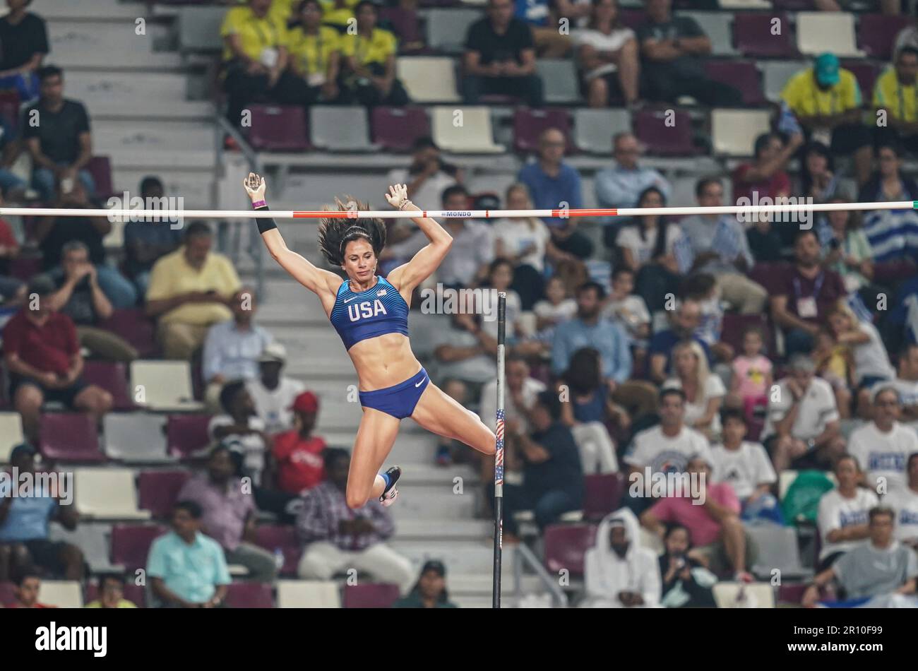 Jennifer SUHR nimmt an der Stabhochschule bei den Athletik-Weltmeisterschaften 2019 in Doha Teil. Stockfoto