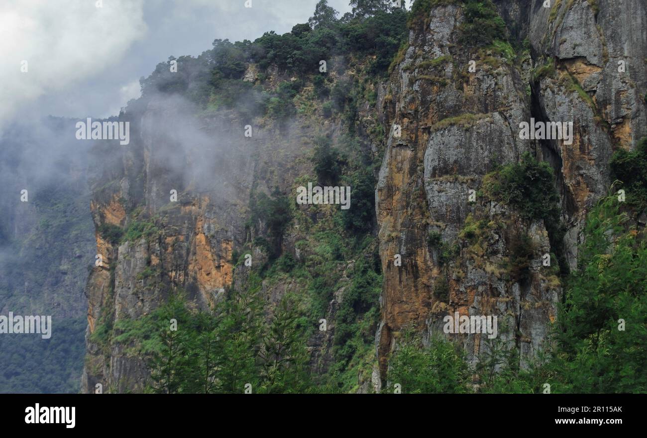 Wolkenbedeckter Steinberg der palani Hills Range in der kodaikanal Hill Station in Monsun Saison, tamilnadu, südindien Stockfoto