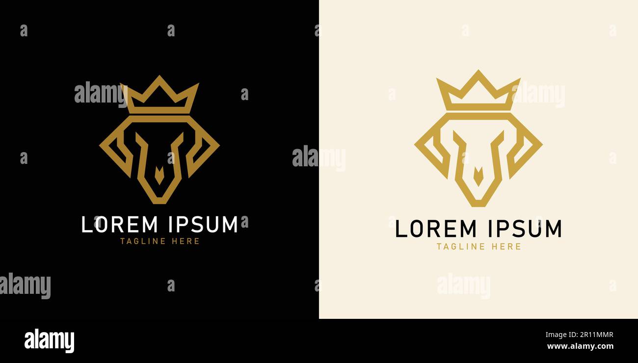 Goldenes Löwenlogo mit Krone. Einfache Konstruktion bearbeitbar Stock Vektor