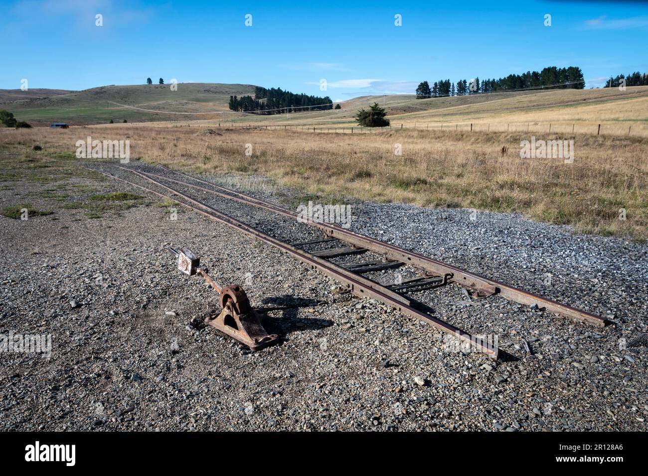 Alte Eisenbahnstrecke, Punkte, Otago bei Hyde, Central Otago, South Island, Neuseeland Stockfoto