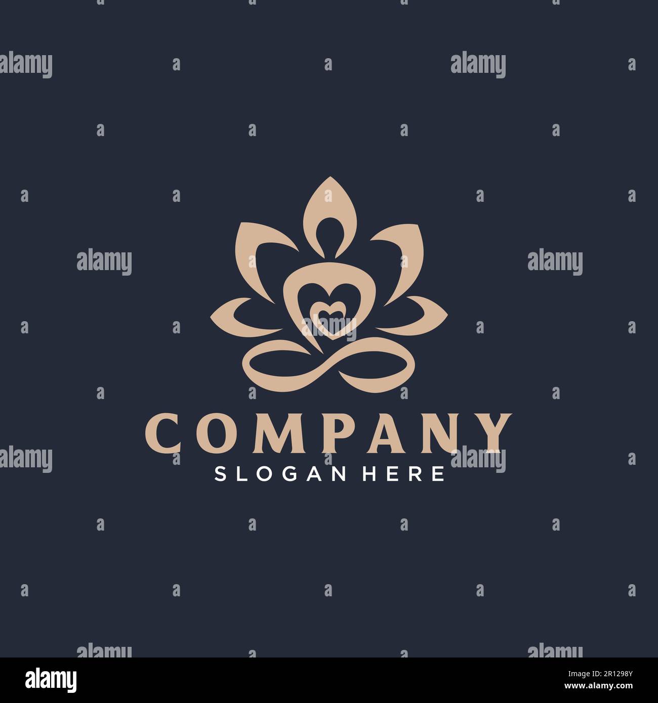 Abstraktes Logo im Lotus-Yoga mit Herzwirbel. Vektordarstellung Stock Vektor