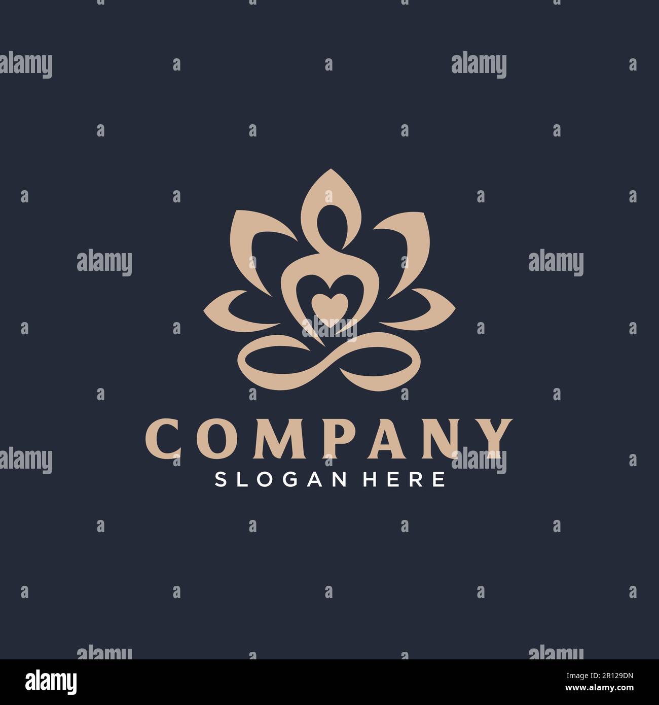 Abstraktes Logo im Lotus, Yoga mit Herz. Vektordarstellung Stock Vektor