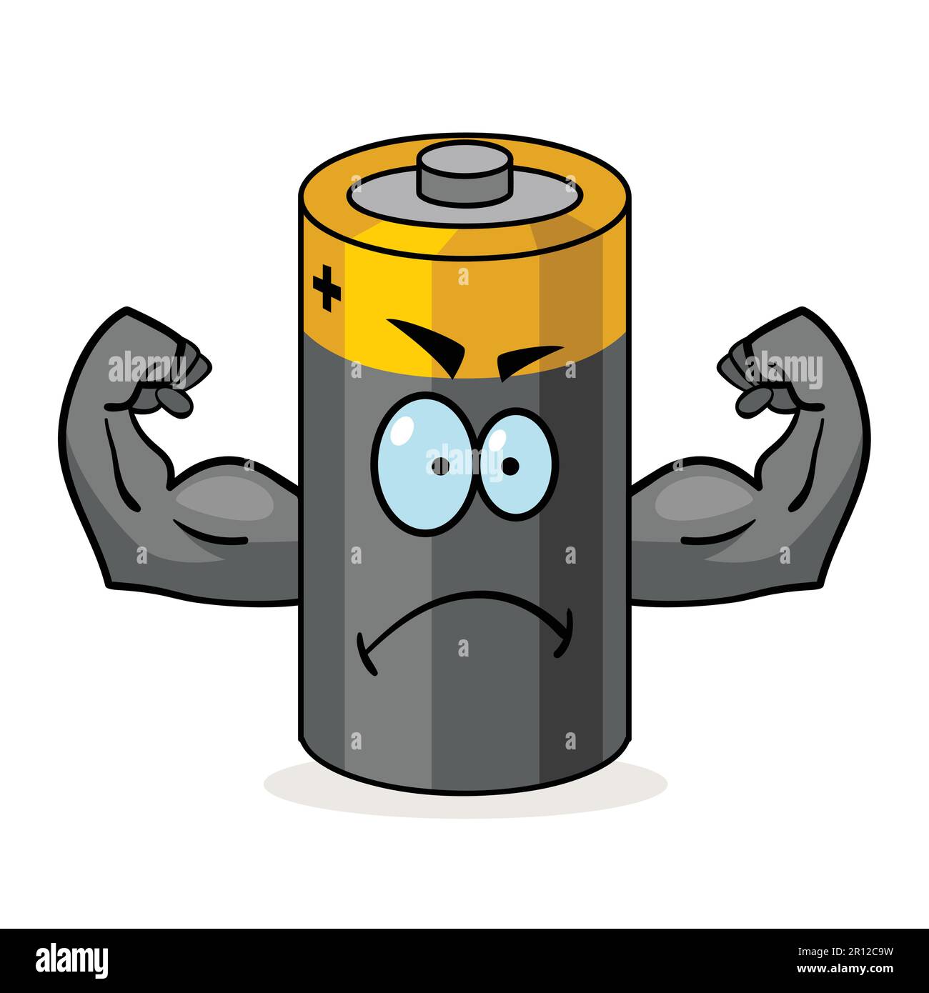Cartoon-Charakter einer Batterie mit muskulösen Armen Stock Vektor