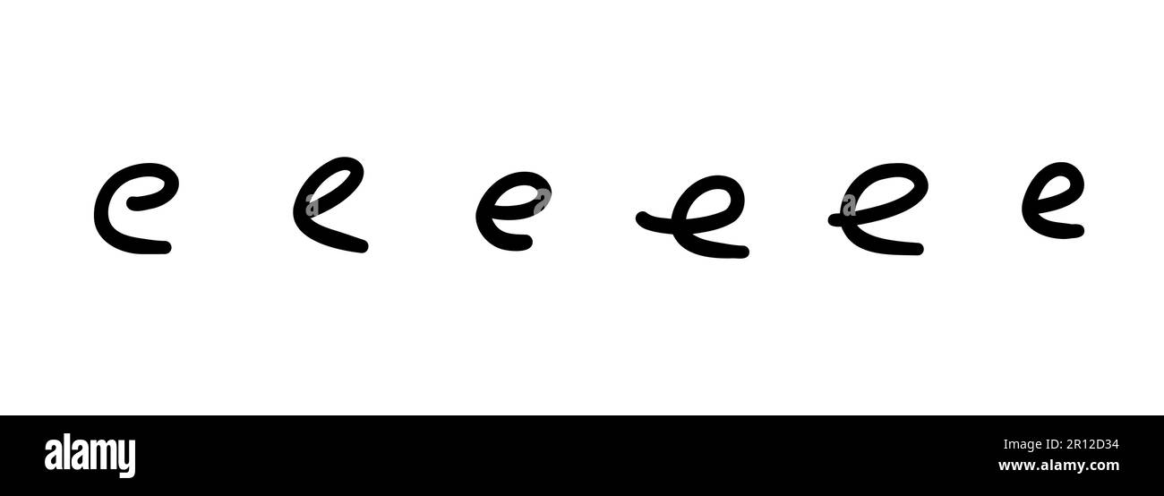 Kindliches Kritzelsymbol, schwarz, englisch, lateinisches E-Buchstabensymbol. Vektordarstellung im handgezeichneten Zeichentrickstil isoliert auf weißem Hintergrund. Stock Vektor