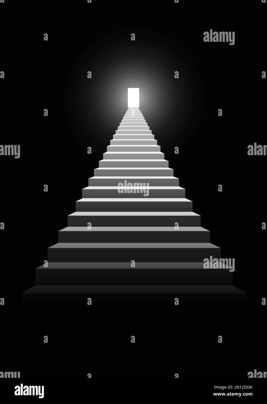 Abbildung einer Treppe, die zu einer hellen Tür führt Stock Vektor