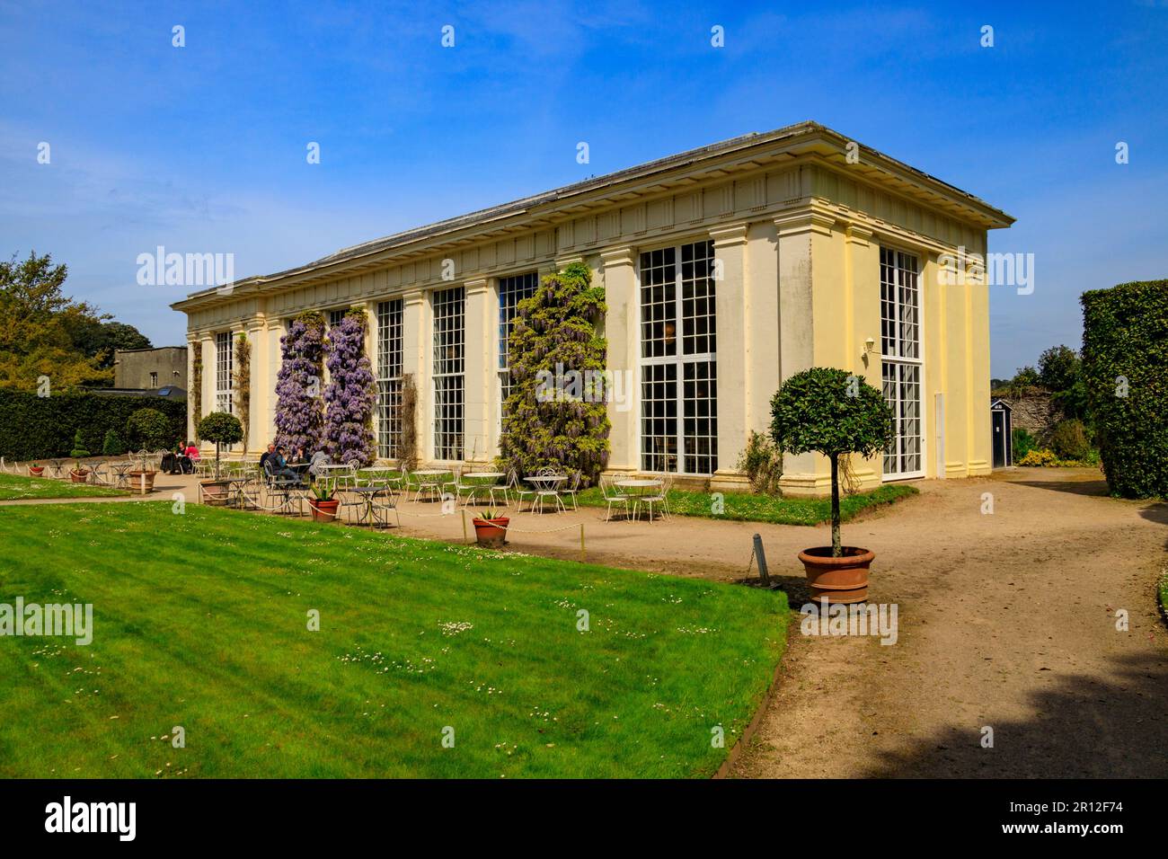 Die Orangerie, heute ein Café, im italienischen Garten im Mount Edgcumbe Country Park, Cornwall, England, Großbritannien Stockfoto