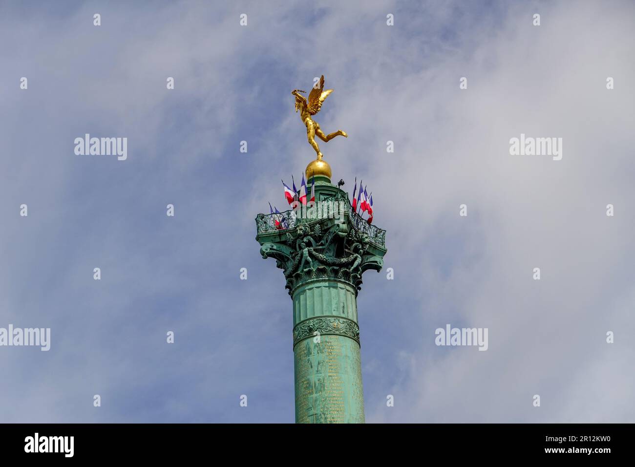 Génie de la Liberté oben auf der Juli-Säule, Place de la Bastille, Paris, Frankreich. Stockfoto